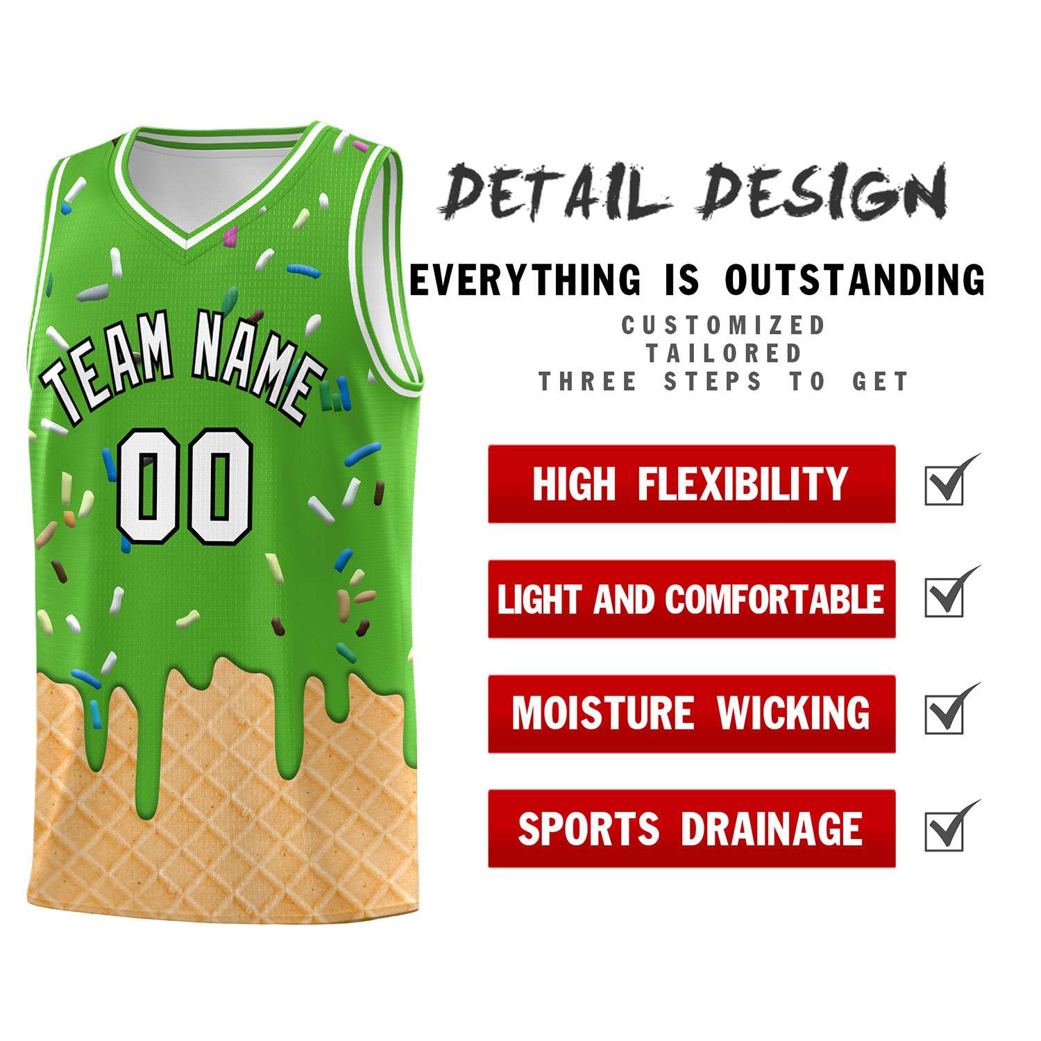 Custom Light Green Basketball Kits with Ice Cream Element Pattern