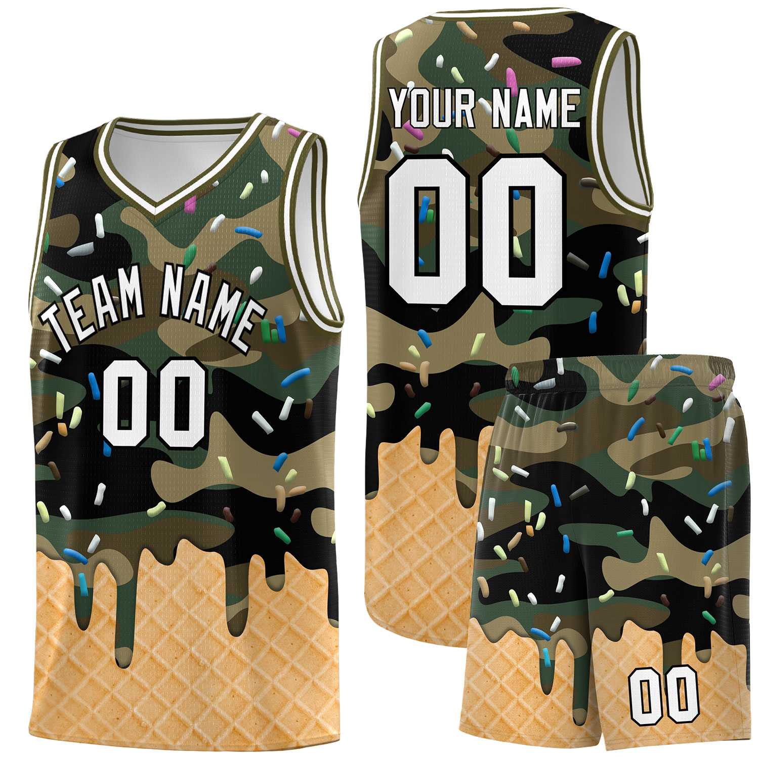 Custom Camo Basketball Kits with Ice Cream Element Pattern