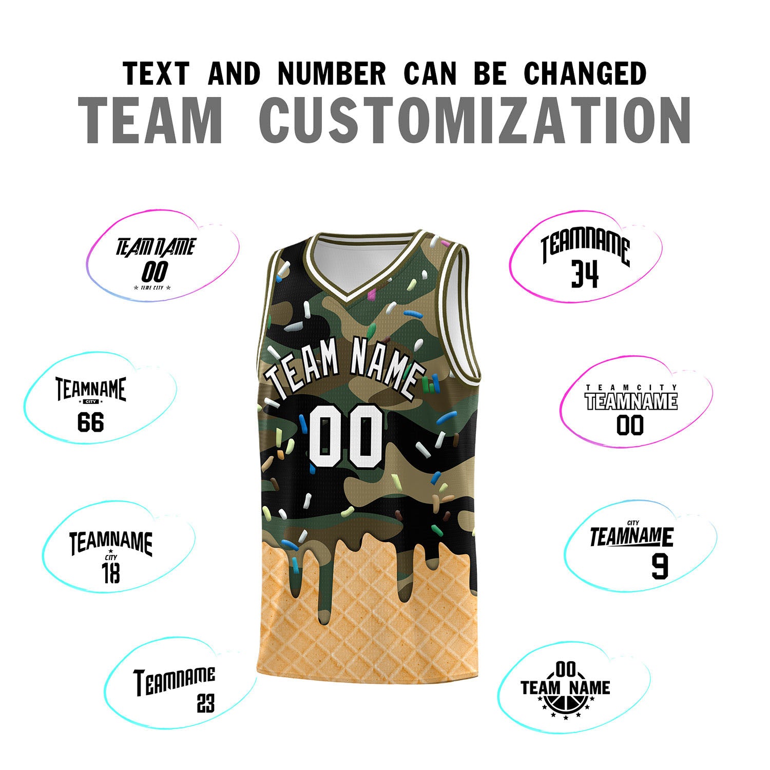 Custom Camo Basketball Kits with Ice Cream Element Pattern