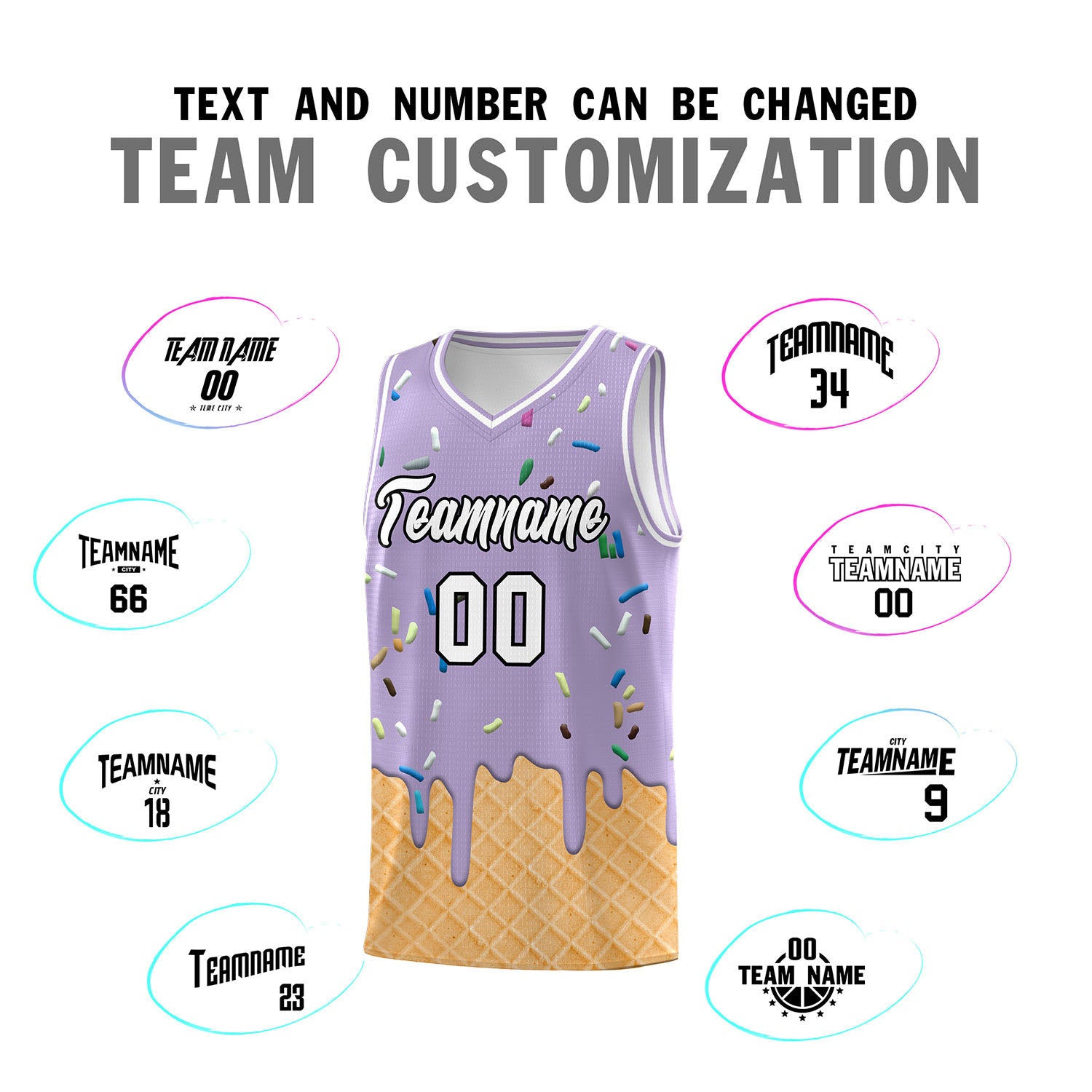 Custom Light Purple Basketball Kits with Ice Cream Element Pattern