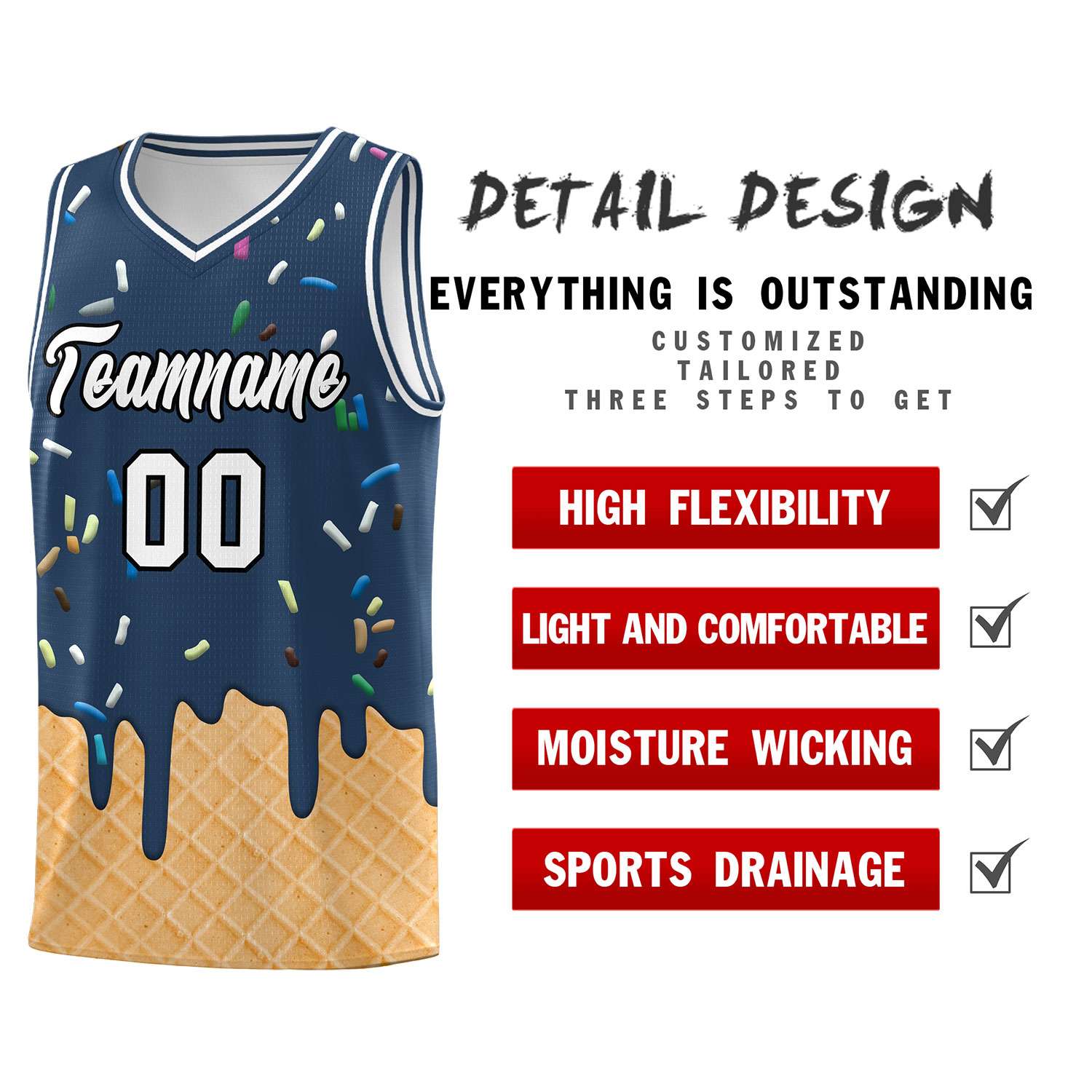 Custom Midnight Blue Basketball Kits with Ice Cream Element Pattern