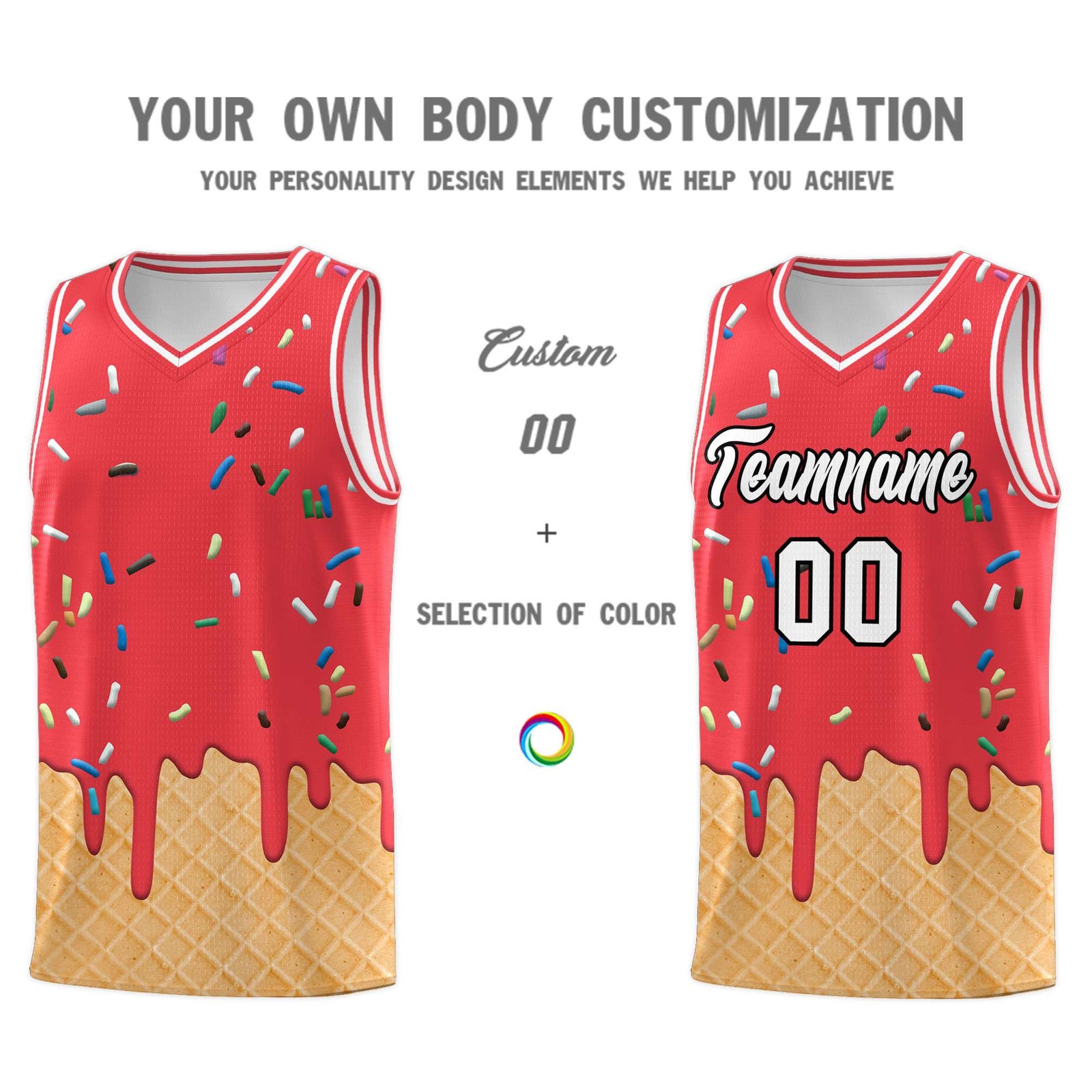 Custom Light Red Basketball Kits with Ice Cream Element Pattern