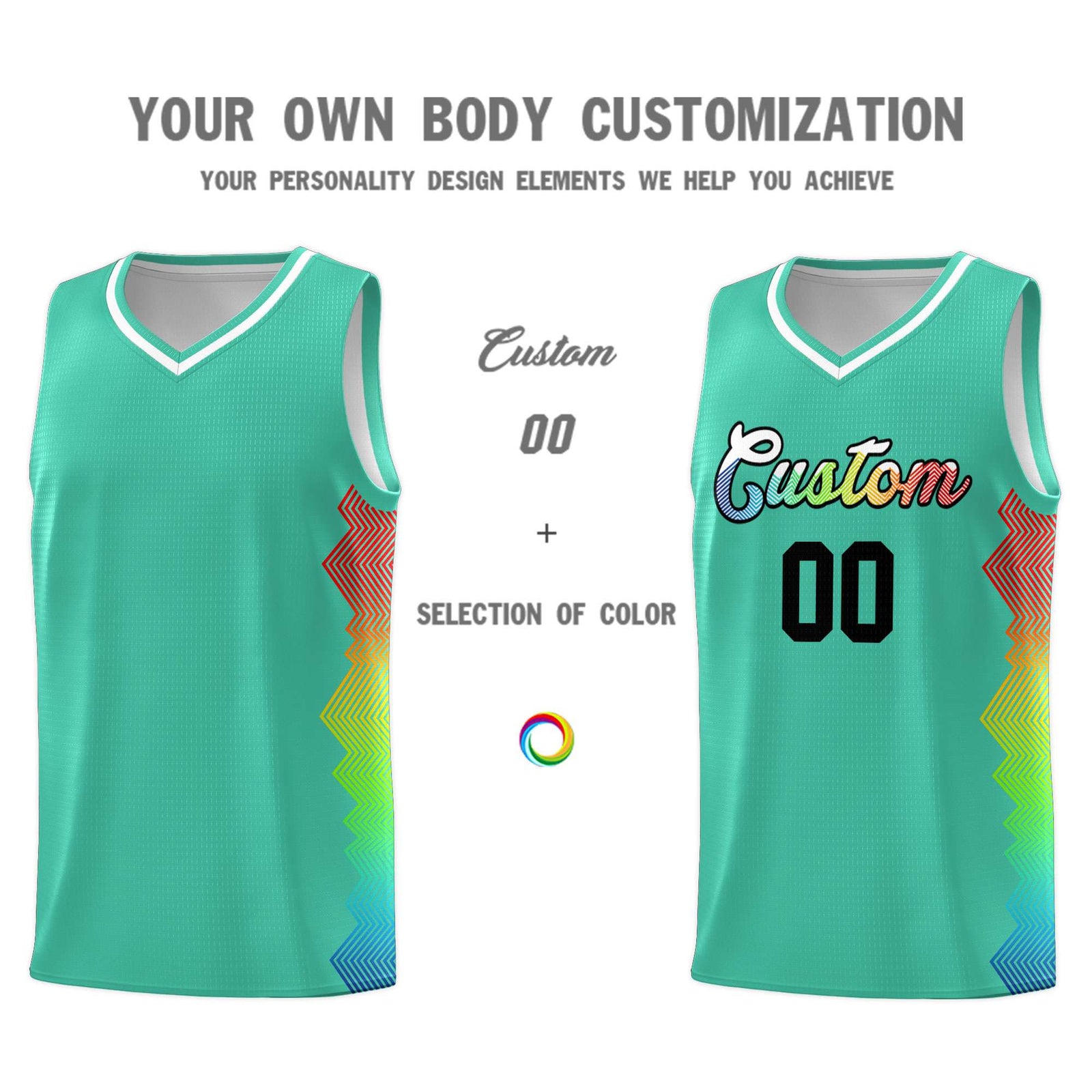 Custom Bright Green Denver Nuggets Rainbow Side Sports Uniform Basketball Jersey