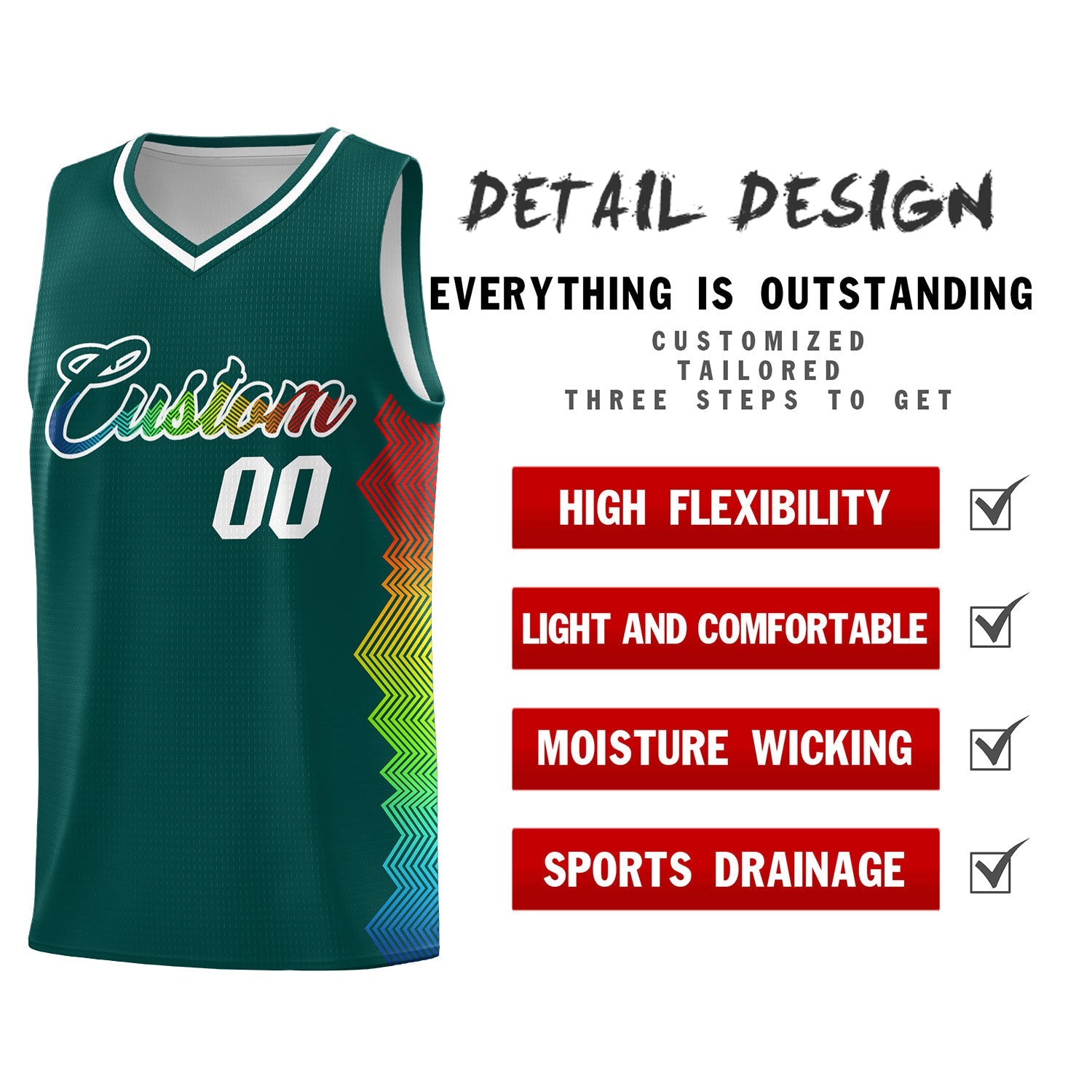 Custom Midnight Green Denver Nuggets Rainbow Side Sports Uniform Basketball Jersey