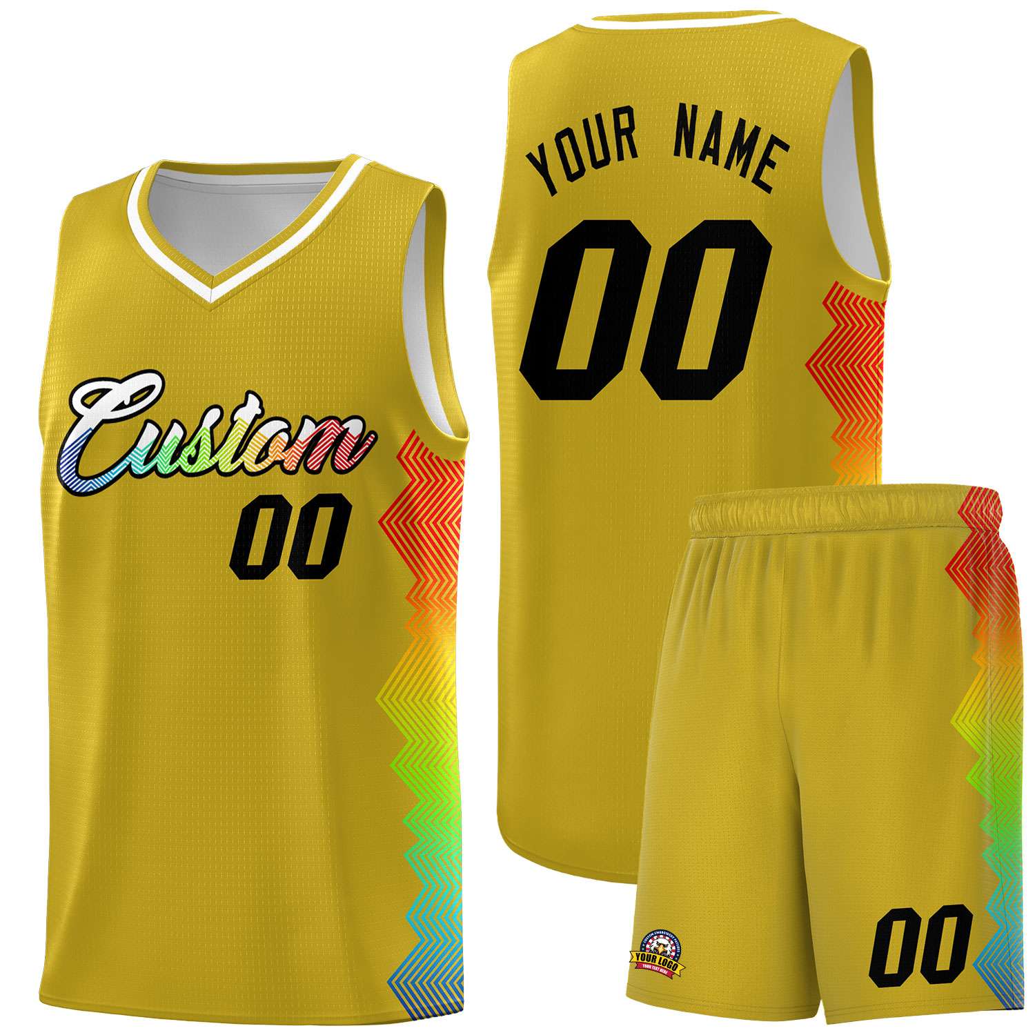 Custom Old Gold Denver Nuggets Rainbow Side Sports Uniform Basketball Jersey