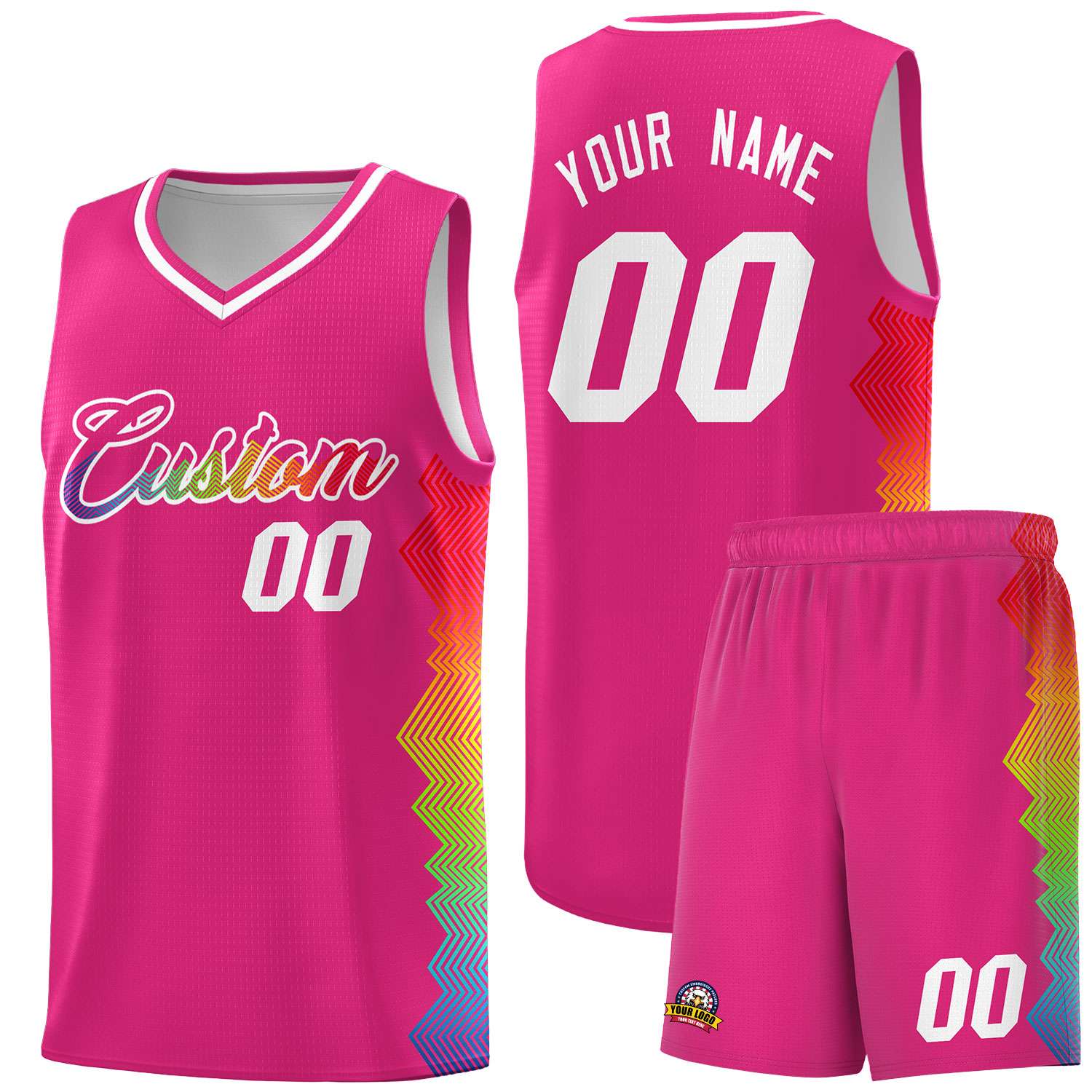 Custom Rose Red Denver Nuggets Rainbow Side Sports Uniform Basketball Jersey