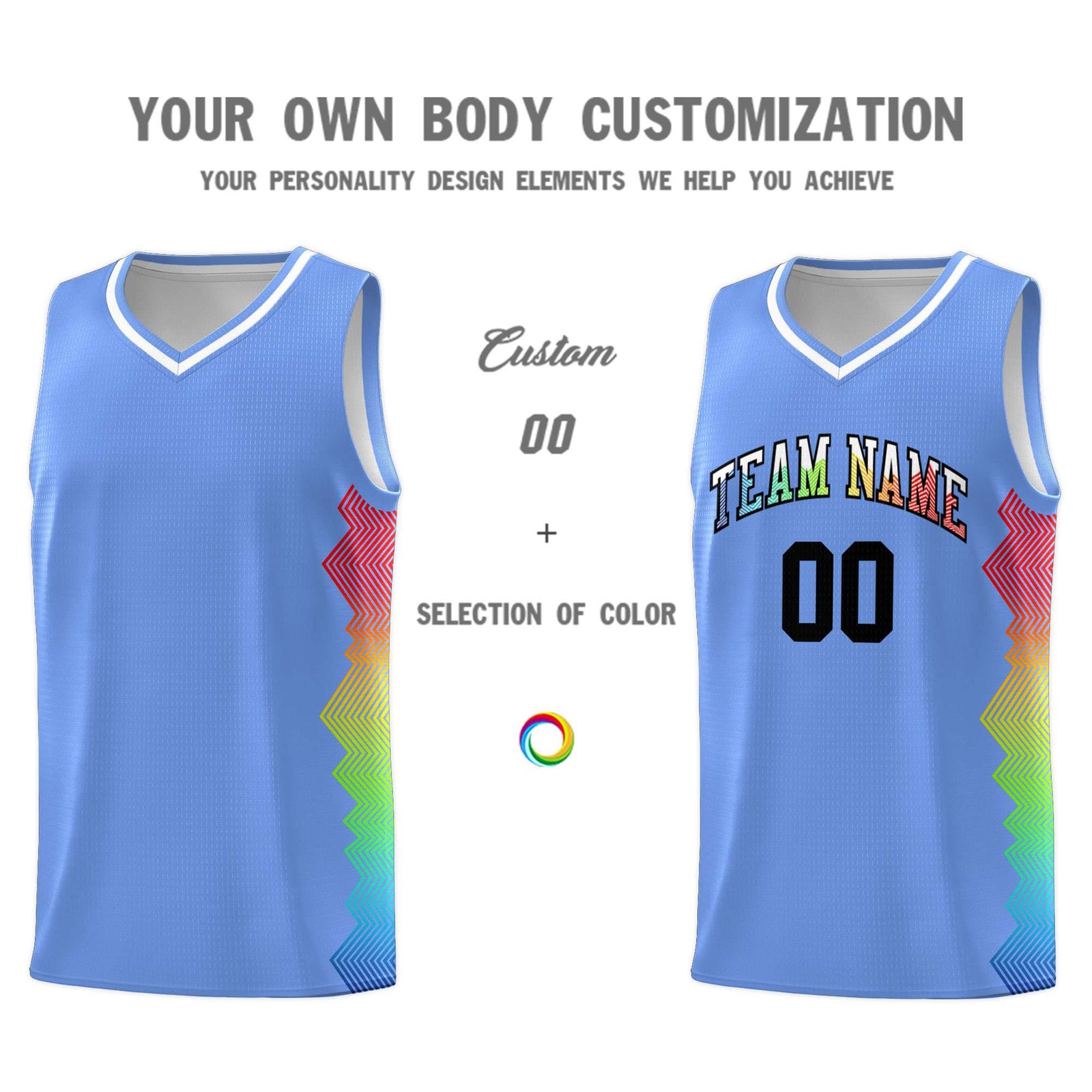 Custom Light Blue Denver Nuggets Rainbow Side Sports Uniform Basketball Jersey