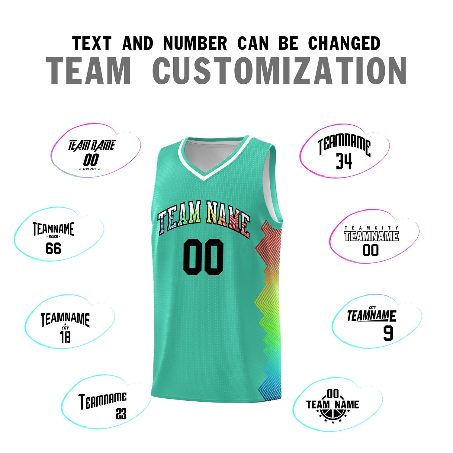 Custom Bright Green Denver Nuggets Rainbow Side Sports Uniform Basketball Jersey