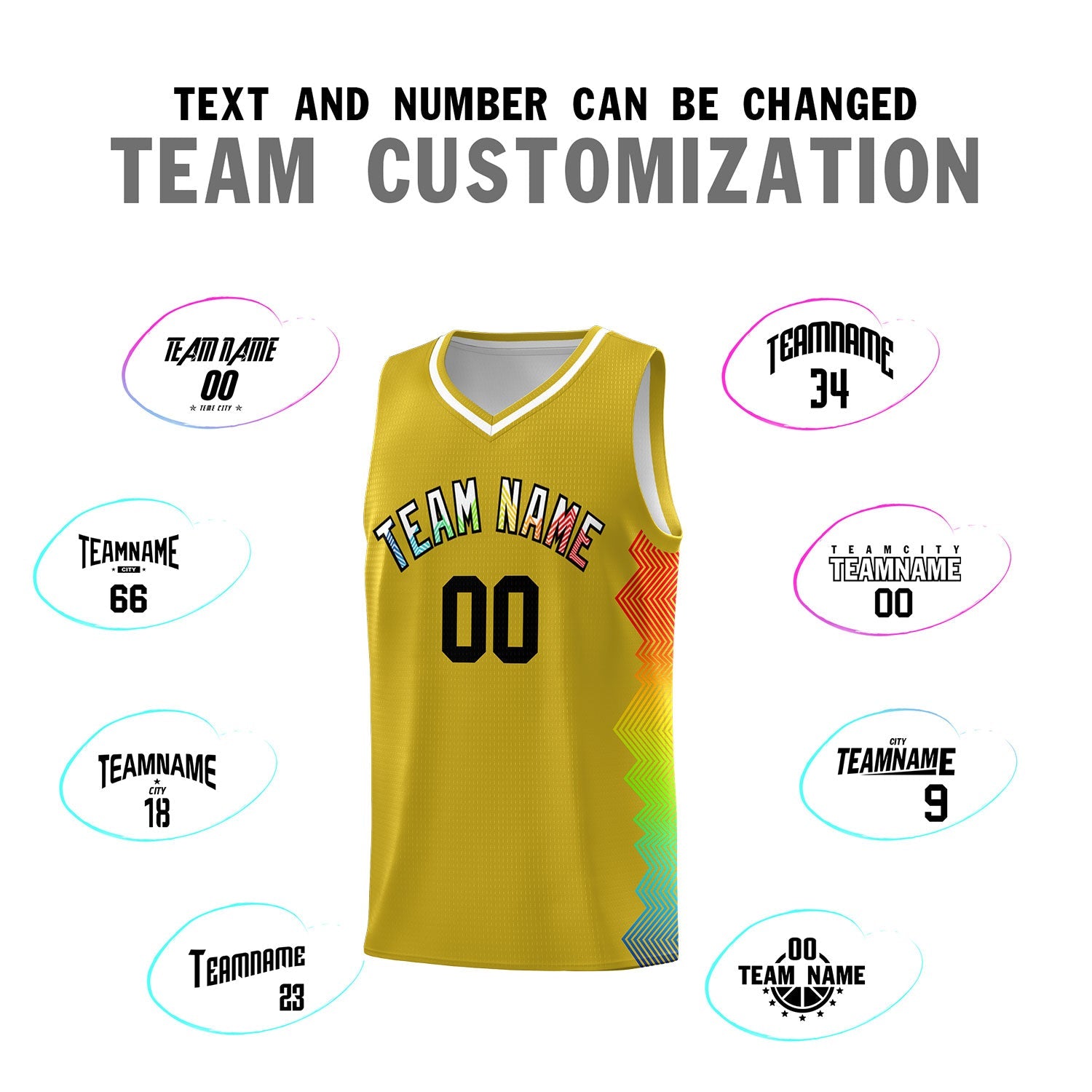 Custom Old Gold Denver Nuggets Rainbow Side Sports Uniform Basketball Jersey