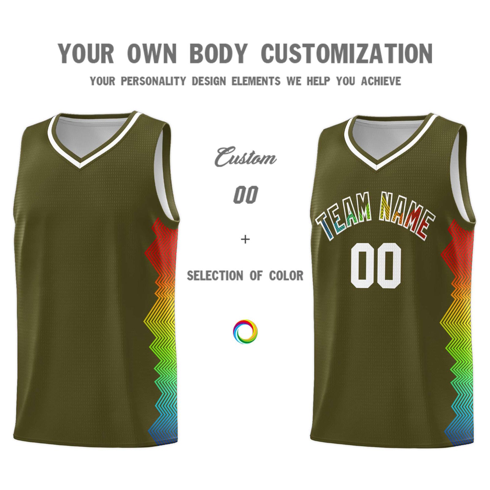 Custom Olive Denver Nuggets Rainbow Side Sports Uniform Basketball Jersey