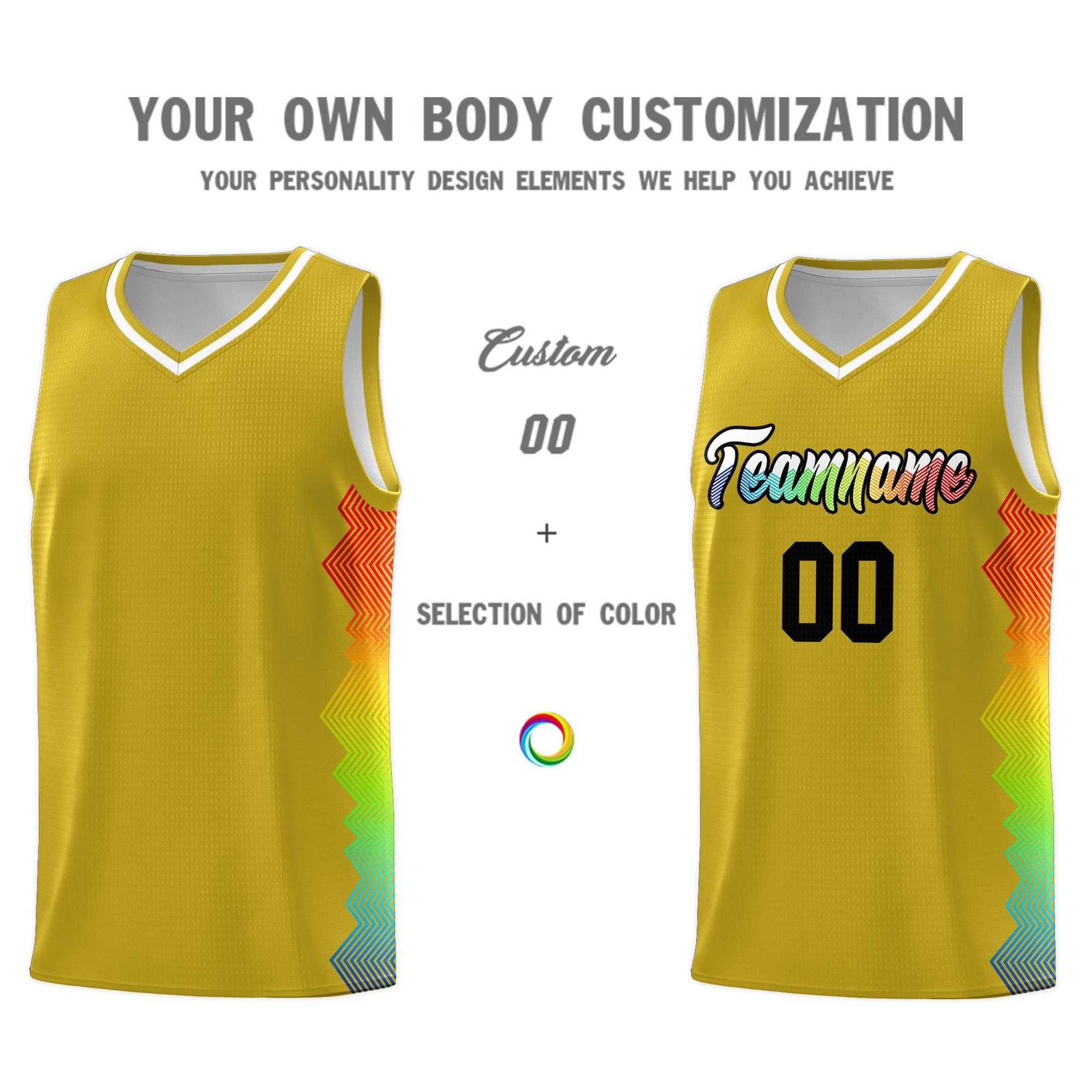 Custom Old Gold Denver Nuggets Rainbow Side Sports Uniform Basketball Jersey
