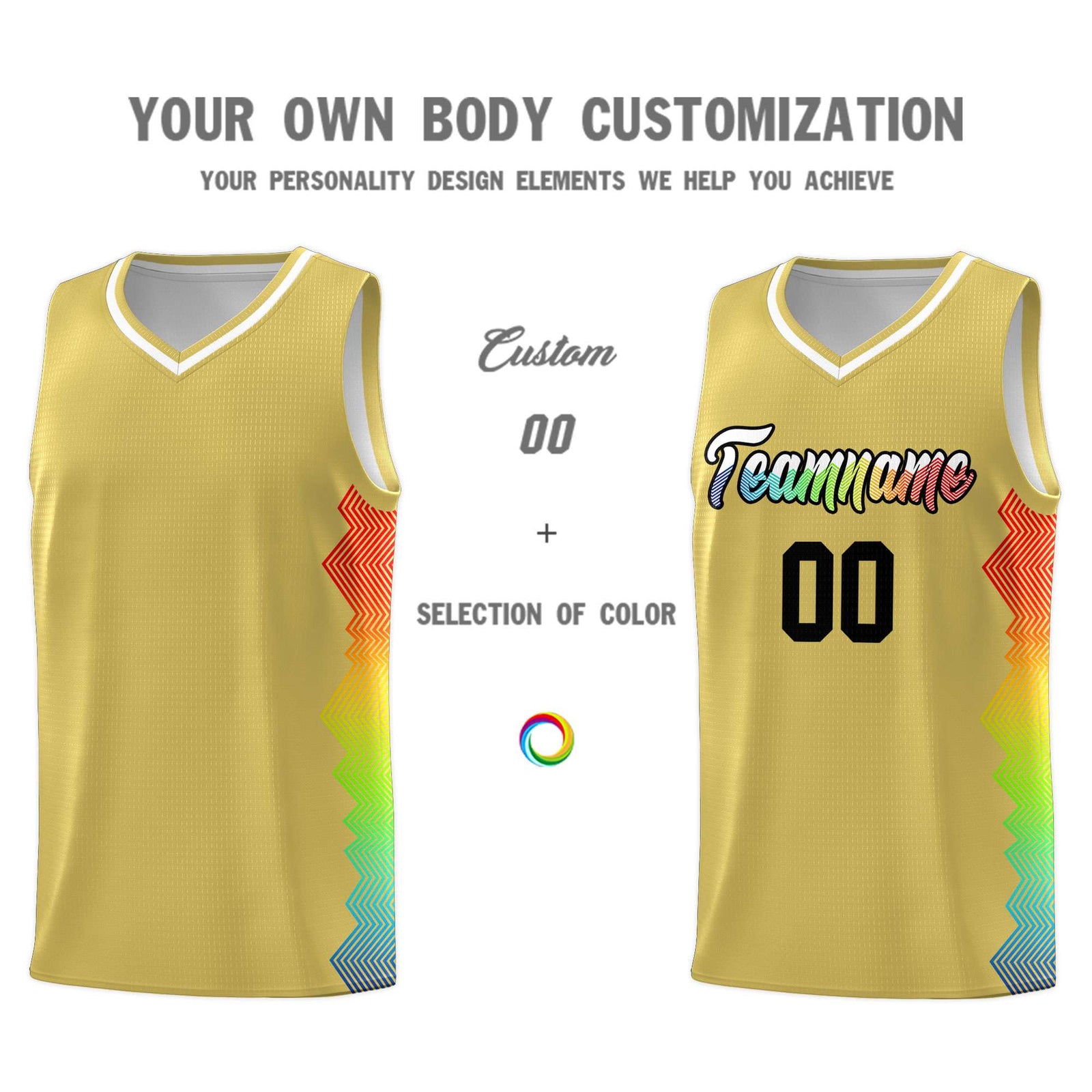 Custom Old Gold Denver Nuggets Rainbow Side Sports Uniform Basketball Jersey