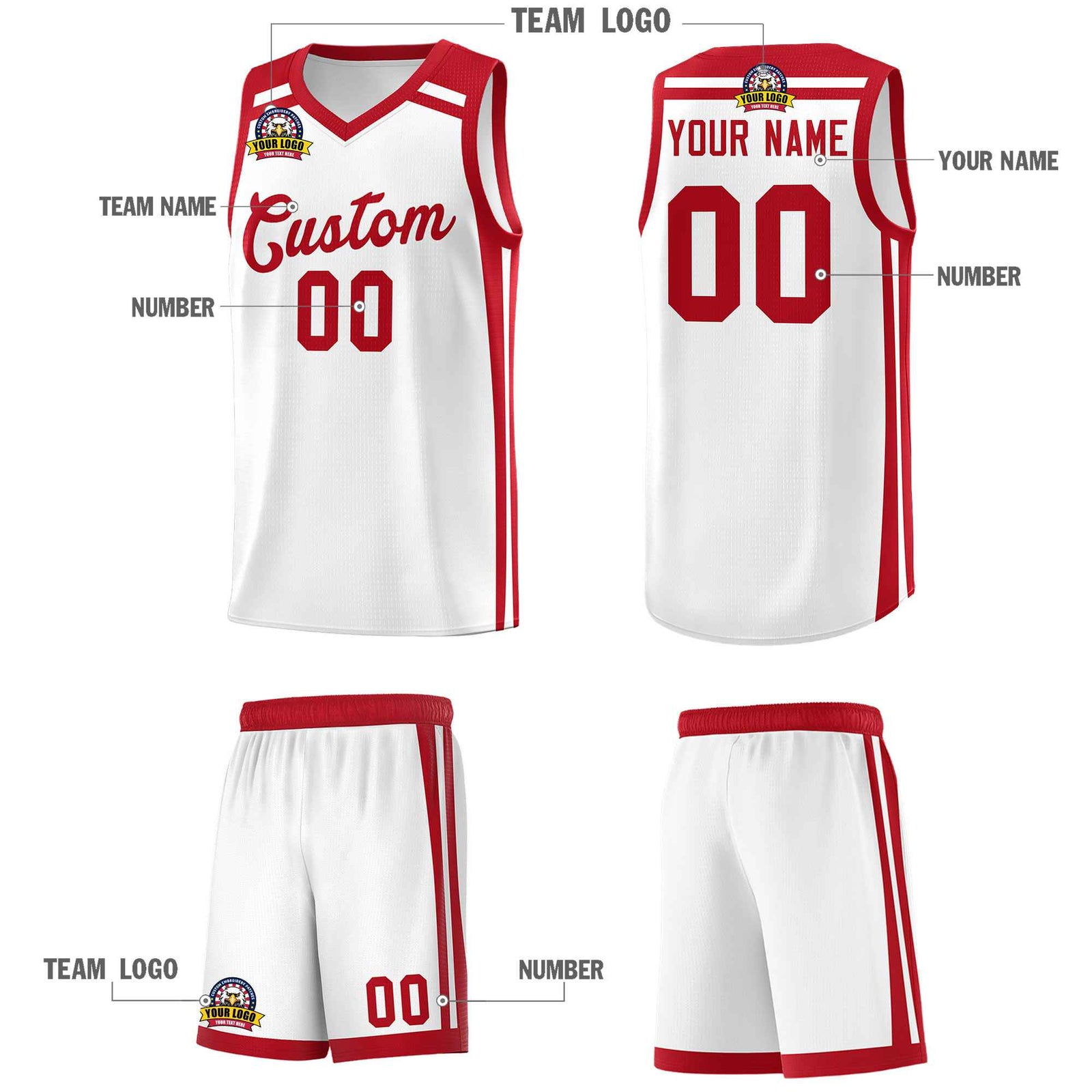 Custom White Red Trendy Color Charge Series Sports Uniform Basketball Jersey| KXKSHOP