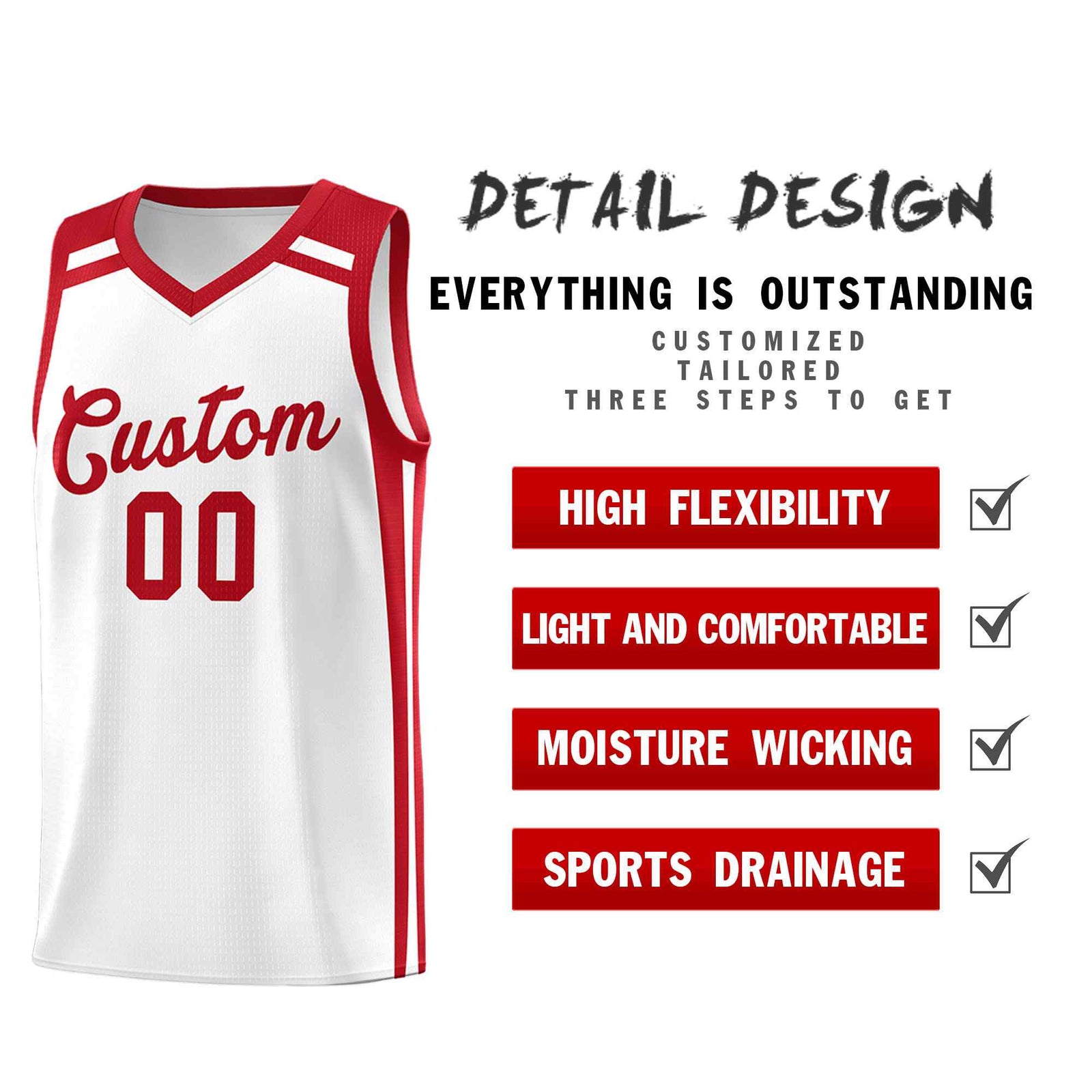 Custom White Red Trendy Color Charge Series Sports Uniform Basketball Jersey| KXKSHOP