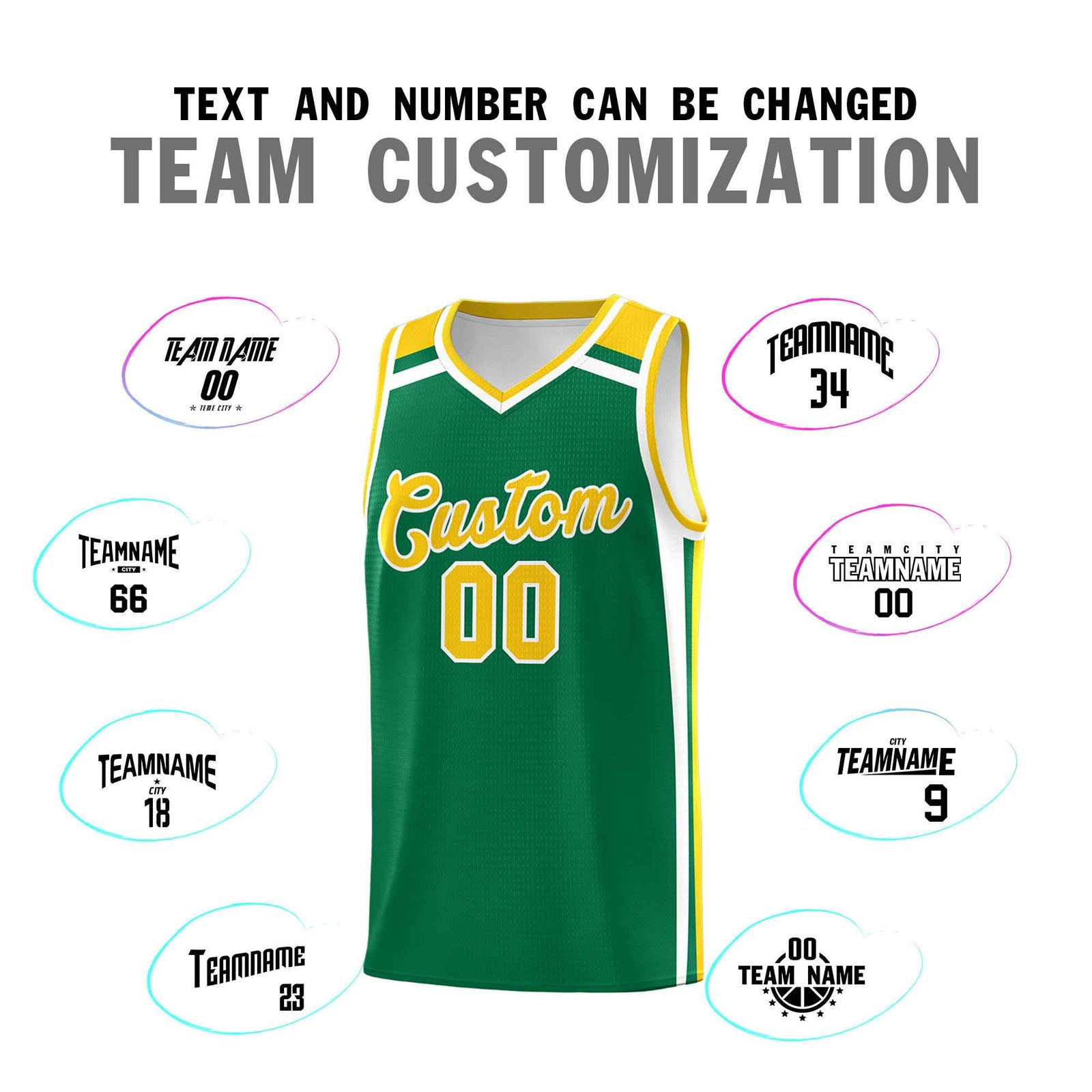 Custom Kelly Green Gold White Trendy Color Charge Series Sports Uniform Basketball Jersey| KXKSHOP