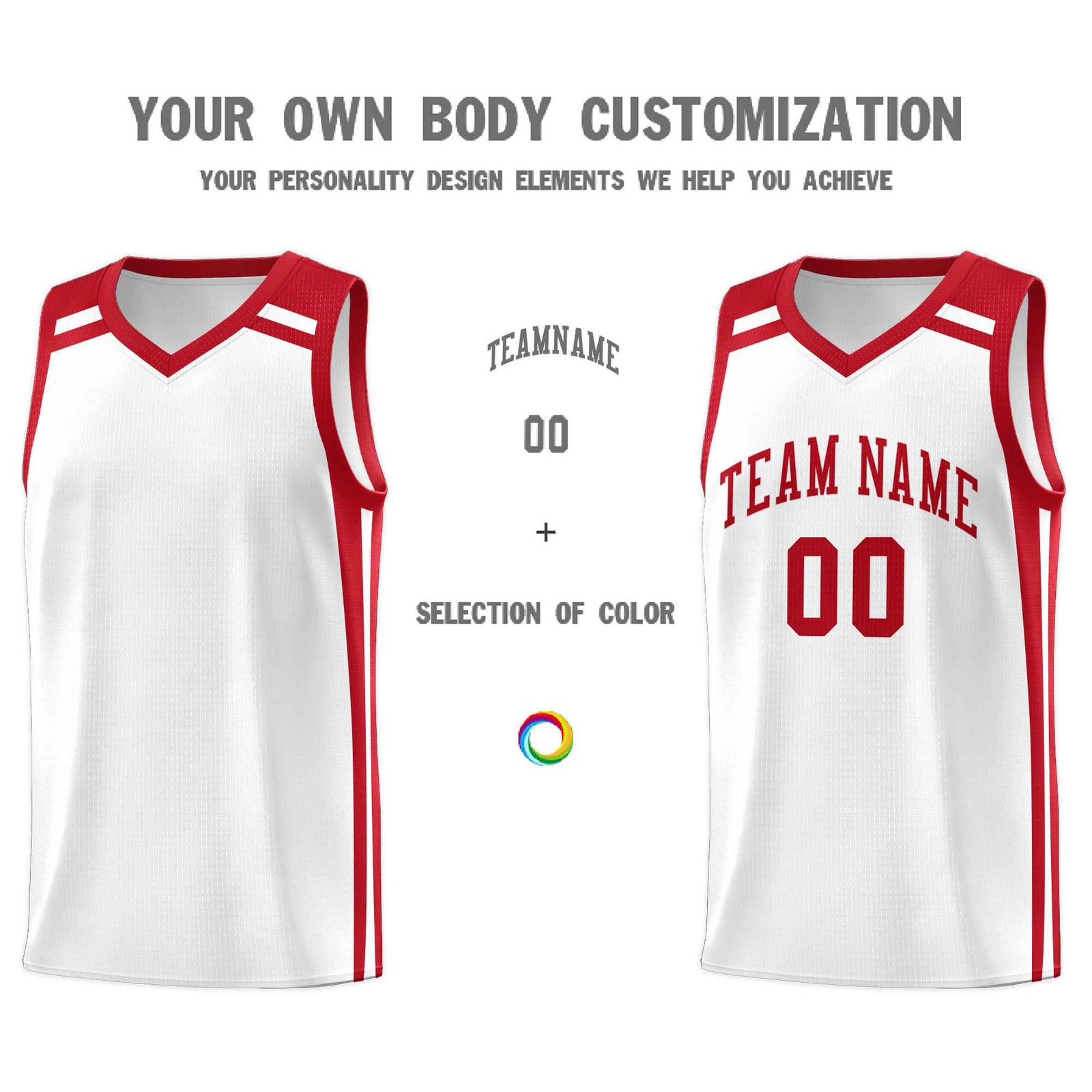 Custom White Red Trendy Color Charge Series Sports Uniform Basketball Jersey