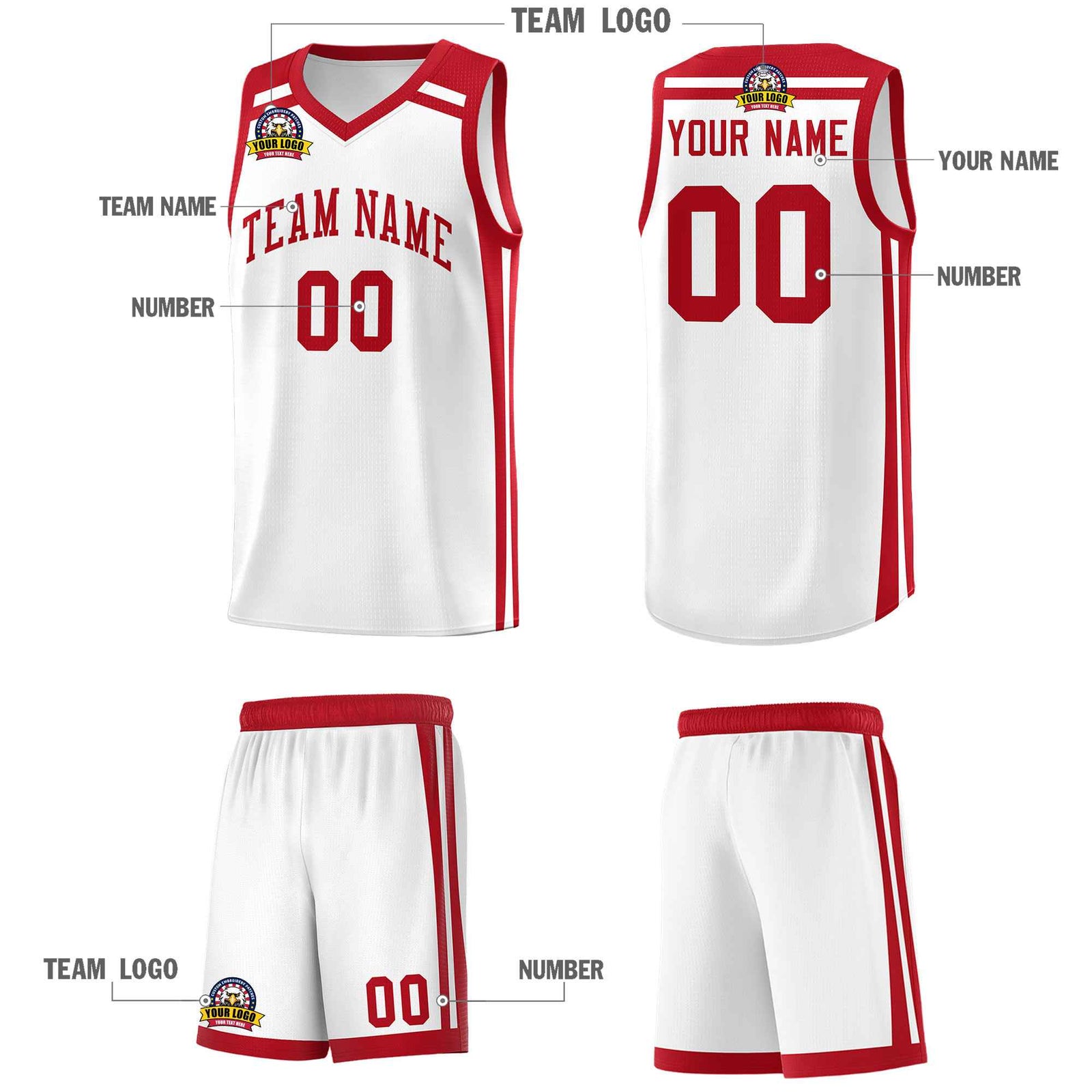 Custom White Red Trendy Color Charge Series Sports Uniform Basketball Jersey