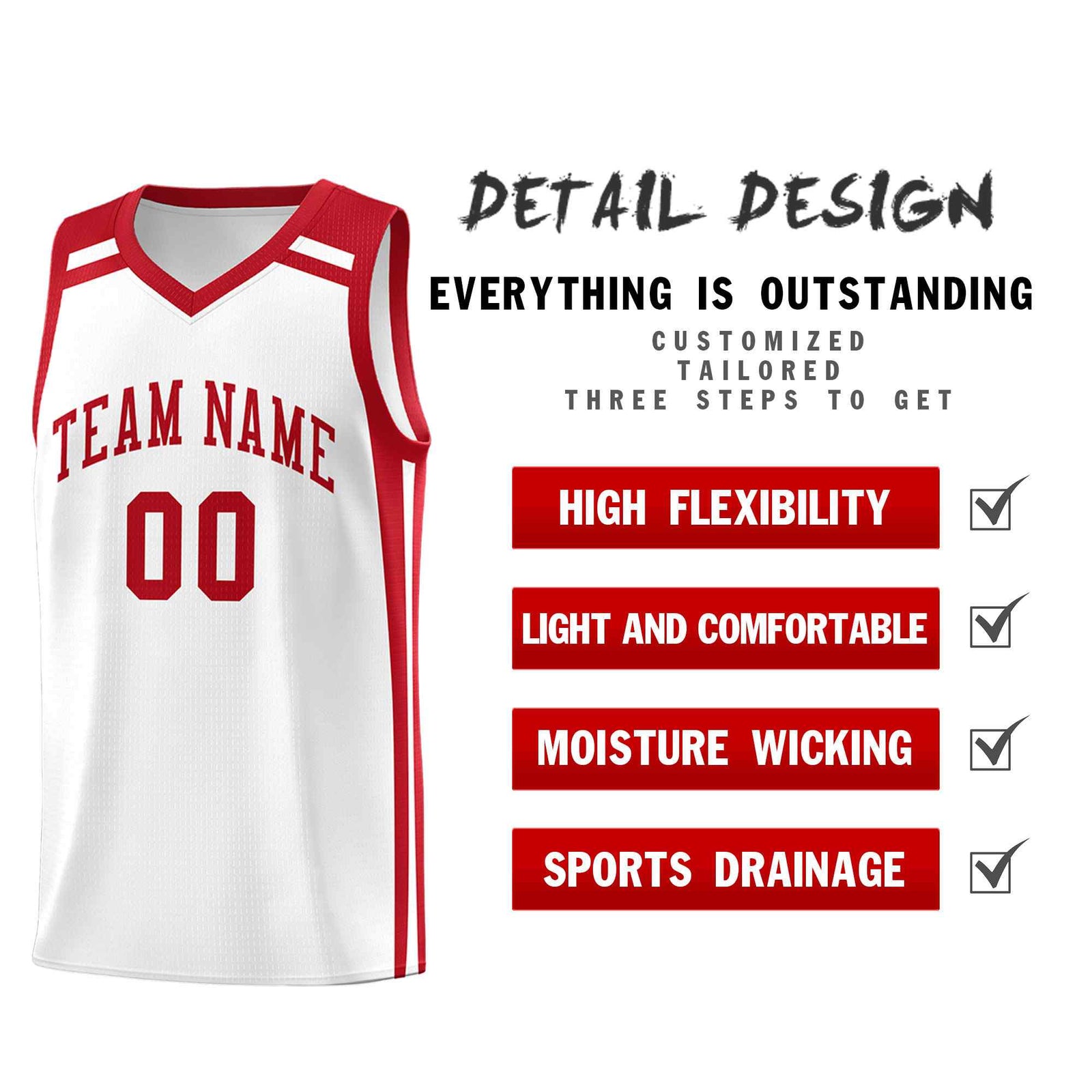 Custom White Red Trendy Color Charge Series Sports Uniform Basketball Jersey