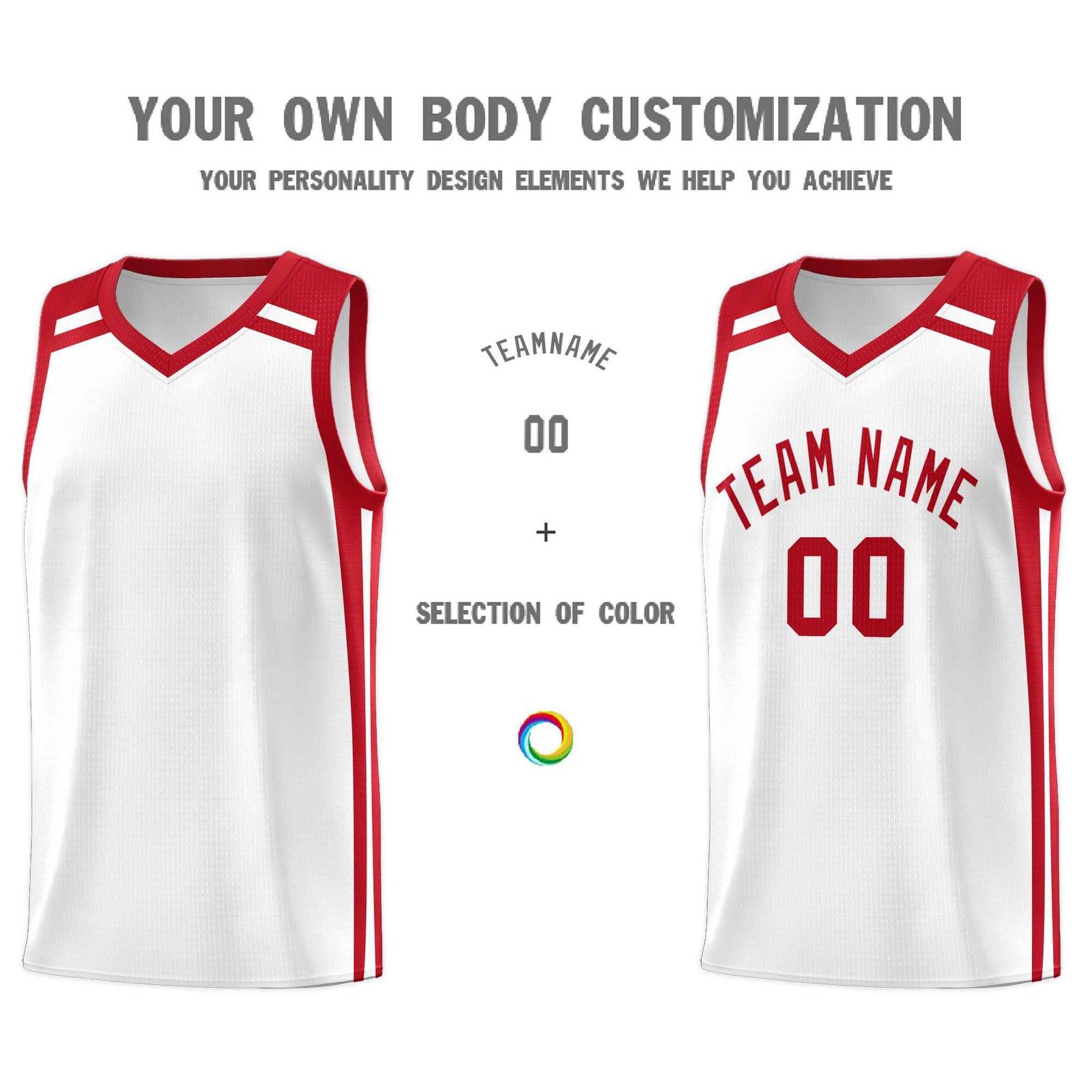 Custom White Red Trendy Color Charge Series Sports Uniform Basketball Jersey