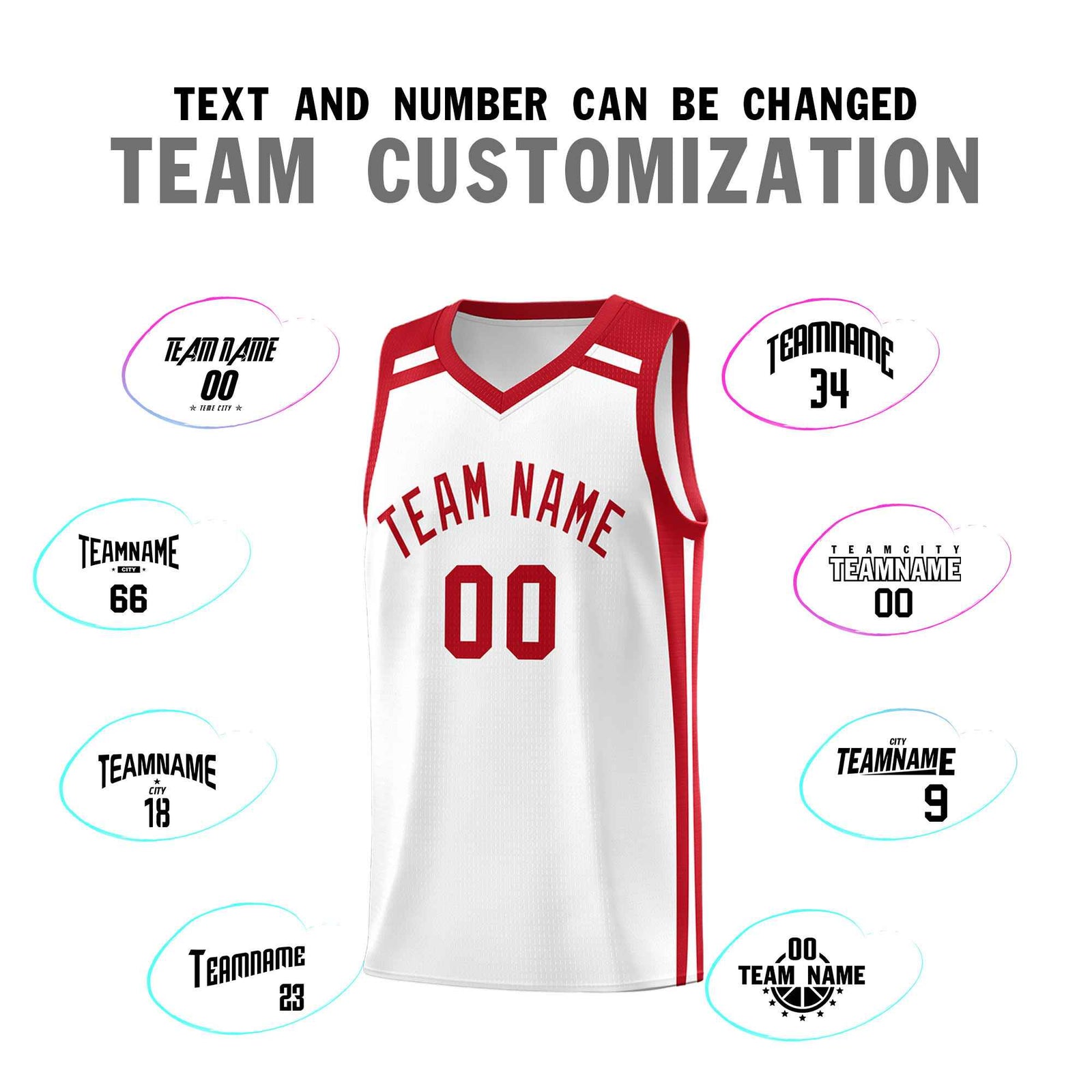Custom White Red Trendy Color Charge Series Sports Uniform Basketball Jersey