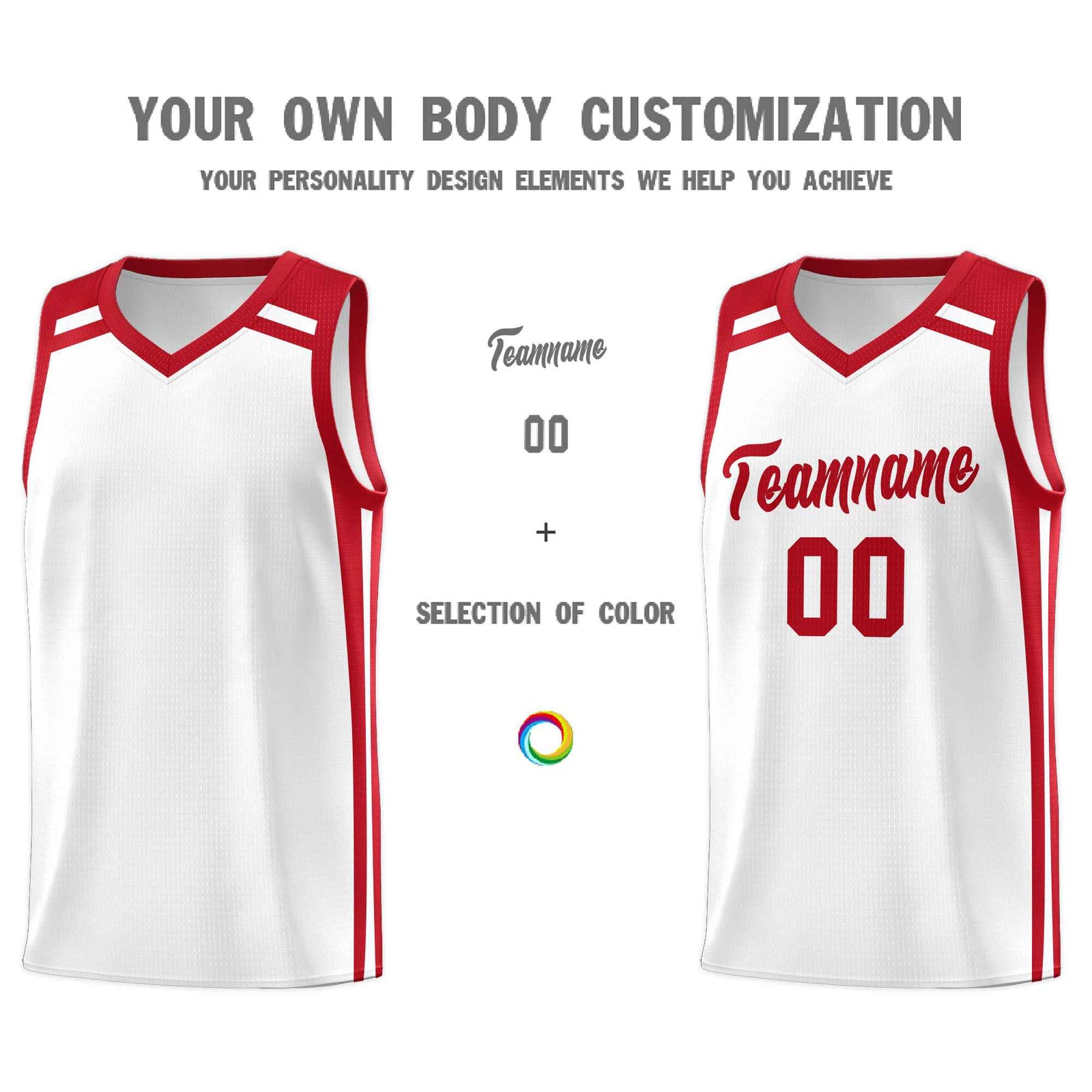 Custom White Red Trendy Color Charge Series Sports Uniform Basketball Jersey