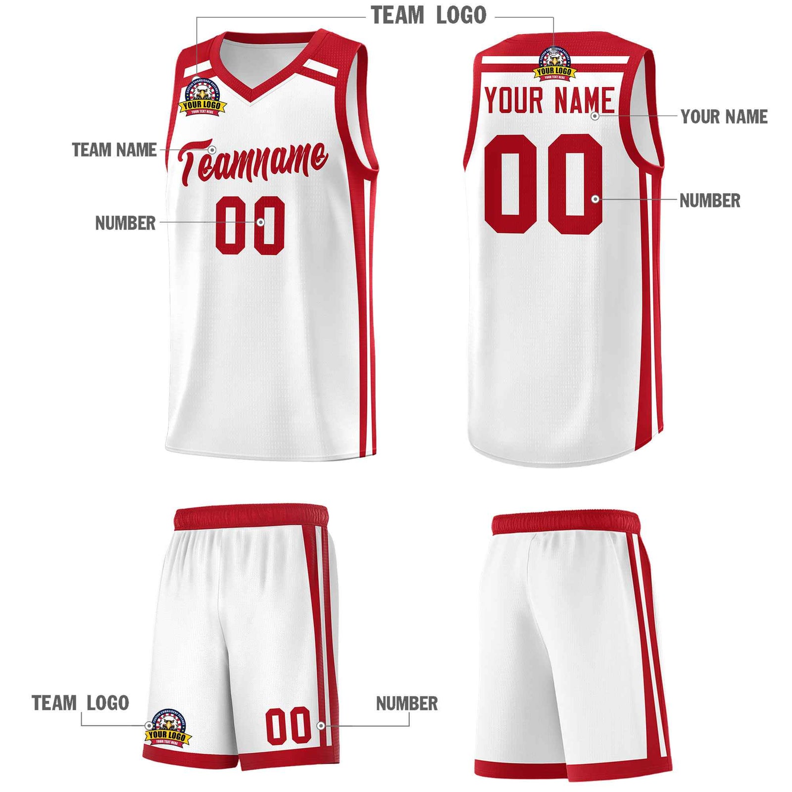 Custom White Red Trendy Color Charge Series Sports Uniform Basketball Jersey