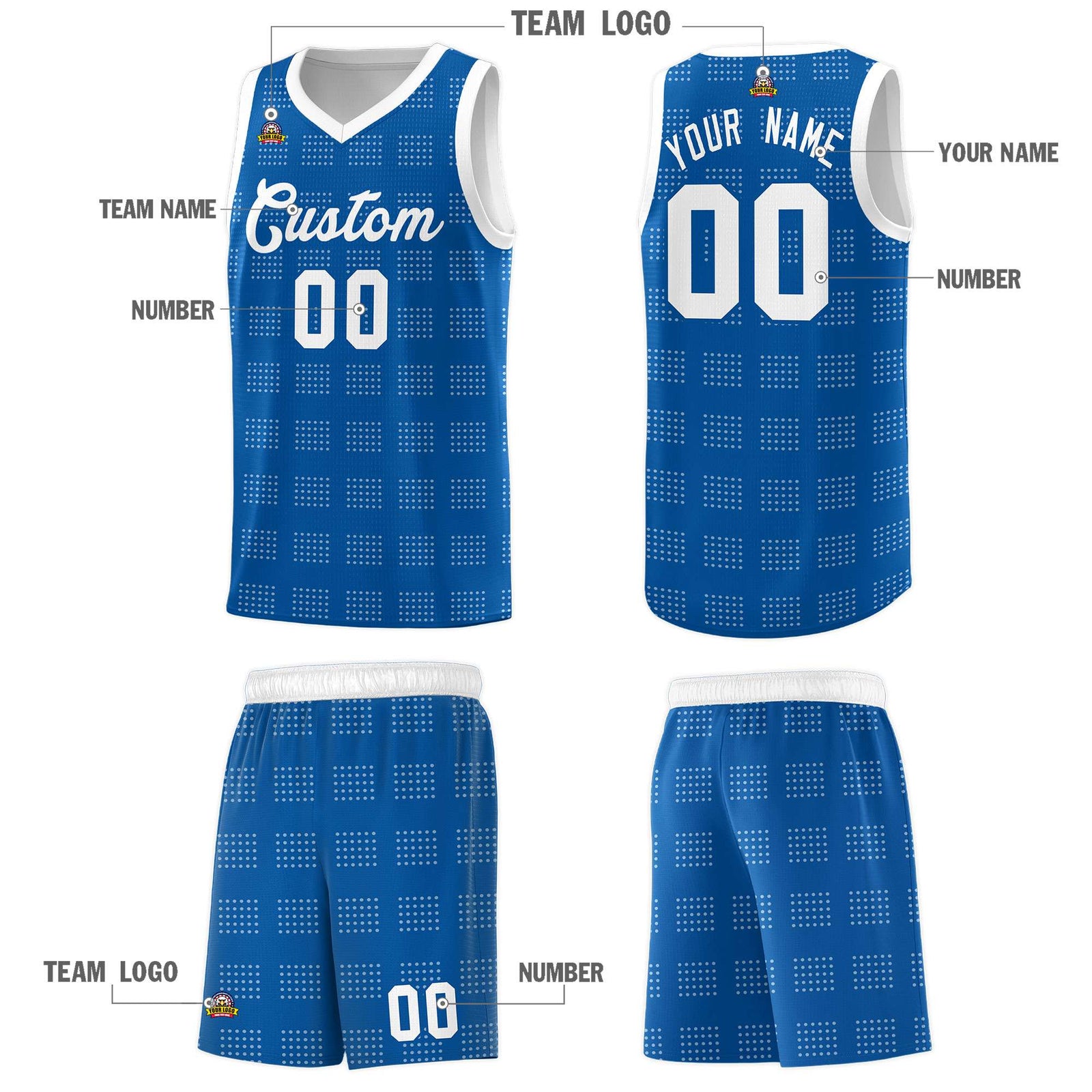 Custom Royal White Trailblazer Dot Pattern Sports Uniform Basketball Jersey