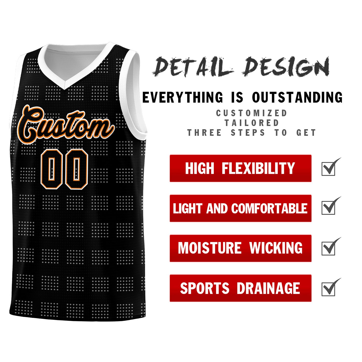 Custom Black White Trailblazer Dot Pattern Sports Uniform Basketball Jersey