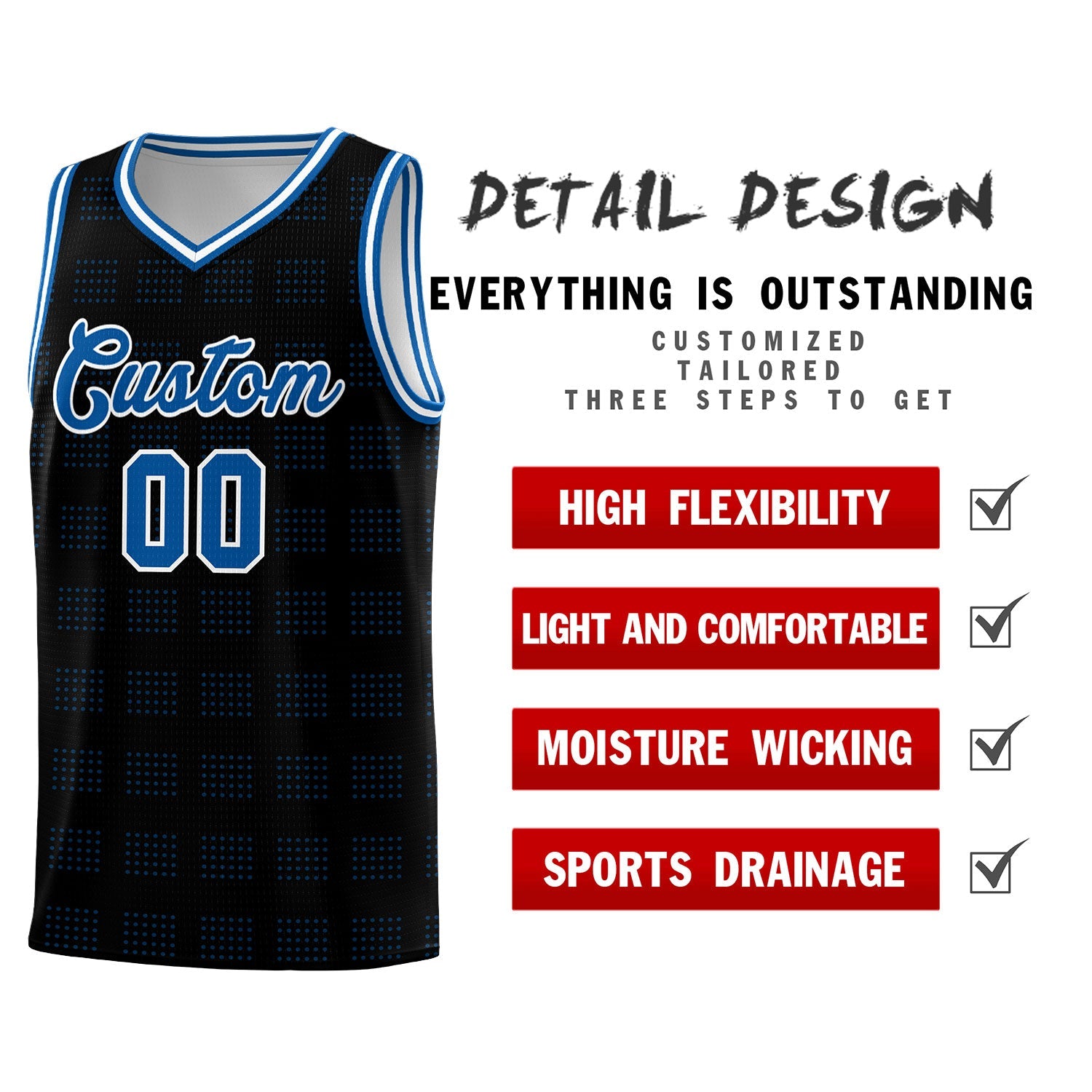 Custom Black Royal Trailblazer Dot Pattern Sports Uniform Basketball Jersey