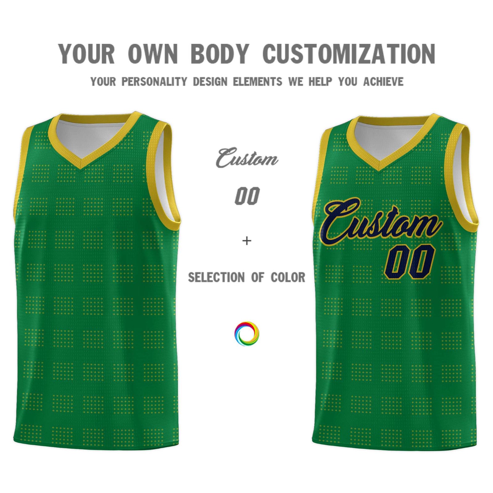 Custom Kelly Green Old Gold Trailblazer Dot Pattern Sports Uniform Basketball Jersey