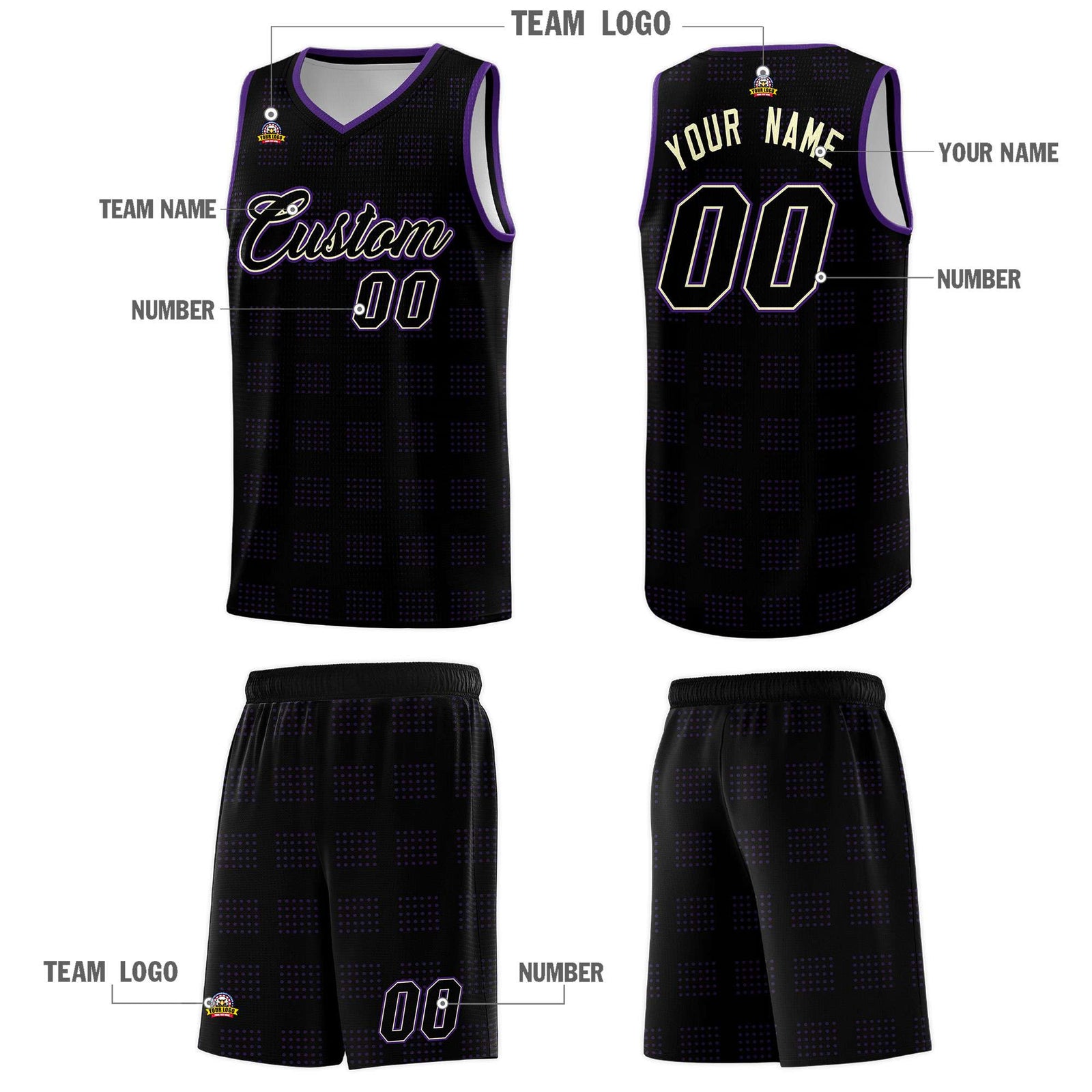 Custom Black Purple Trailblazer Dot Pattern Sports Uniform Basketball Jersey