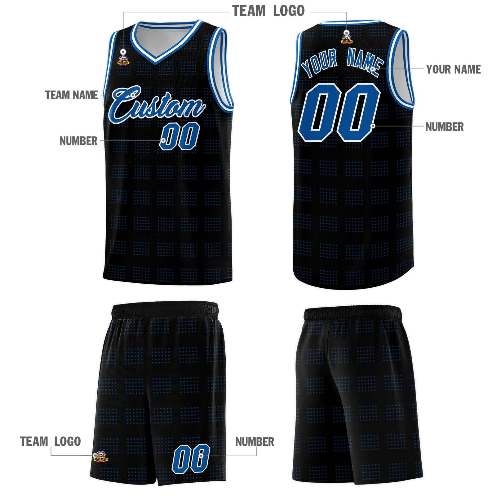Custom Black Royal Trailblazer Dot Pattern Sports Uniform Basketball Jersey