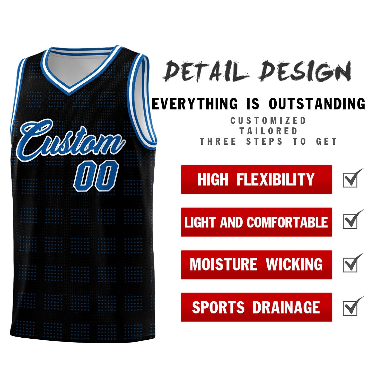 Custom Black Royal Trailblazer Dot Pattern Sports Uniform Basketball Jersey