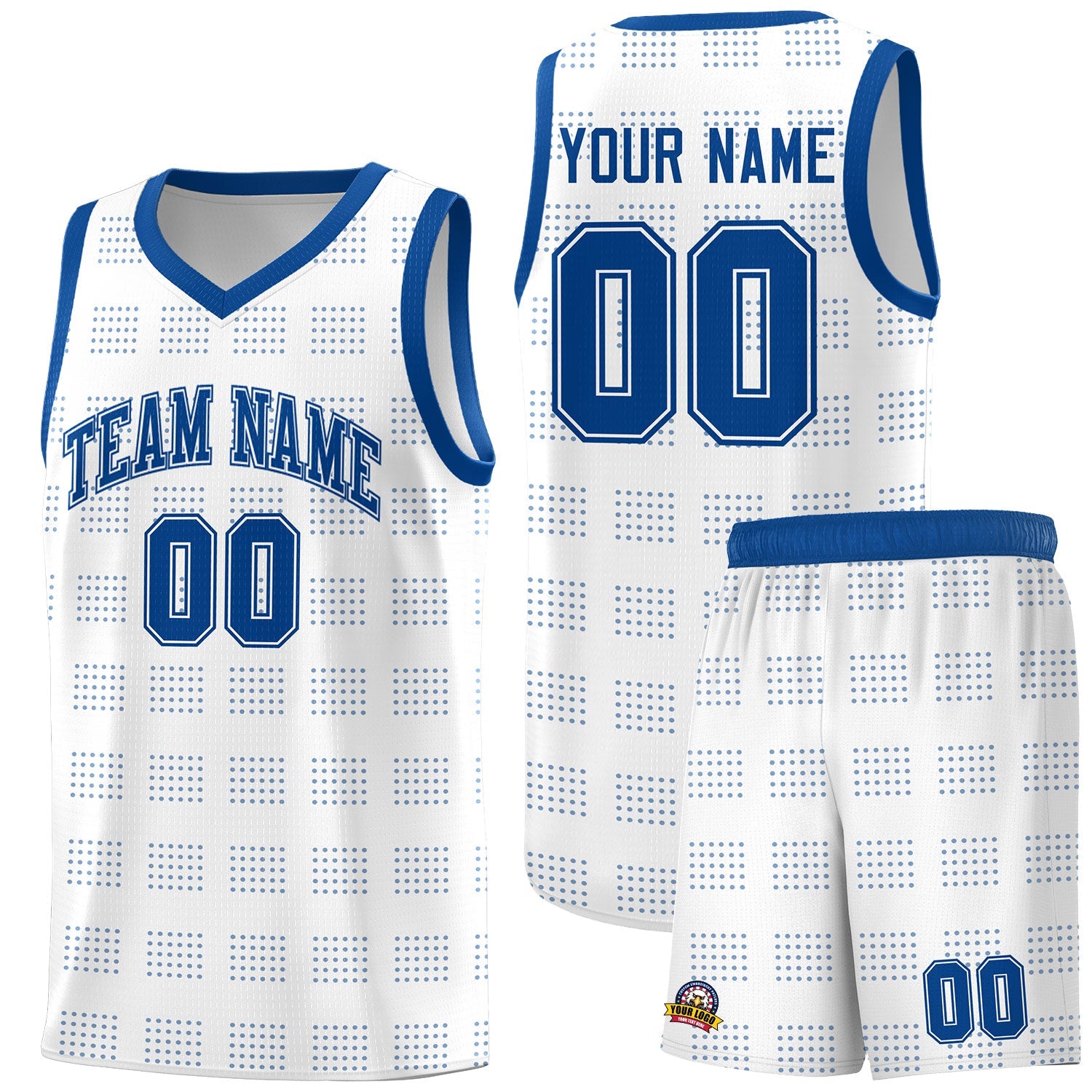 Custom White Royal Trailblazer Dot Pattern Sports Uniform Basketball Jersey