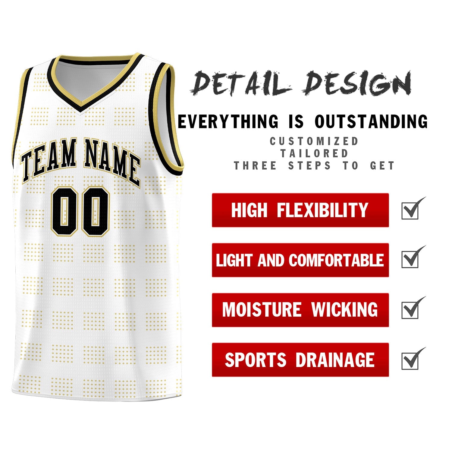 Custom White Old Gold Trailblazer Dot Pattern Sports Uniform Basketball Jersey