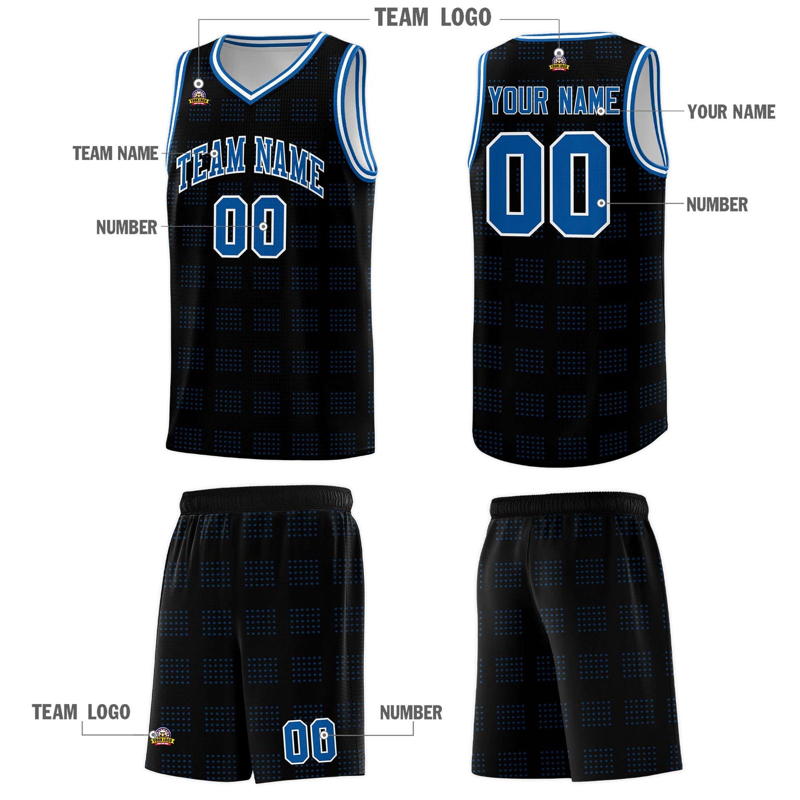 Custom Black Royal Trailblazer Dot Pattern Sports Uniform Basketball Jersey