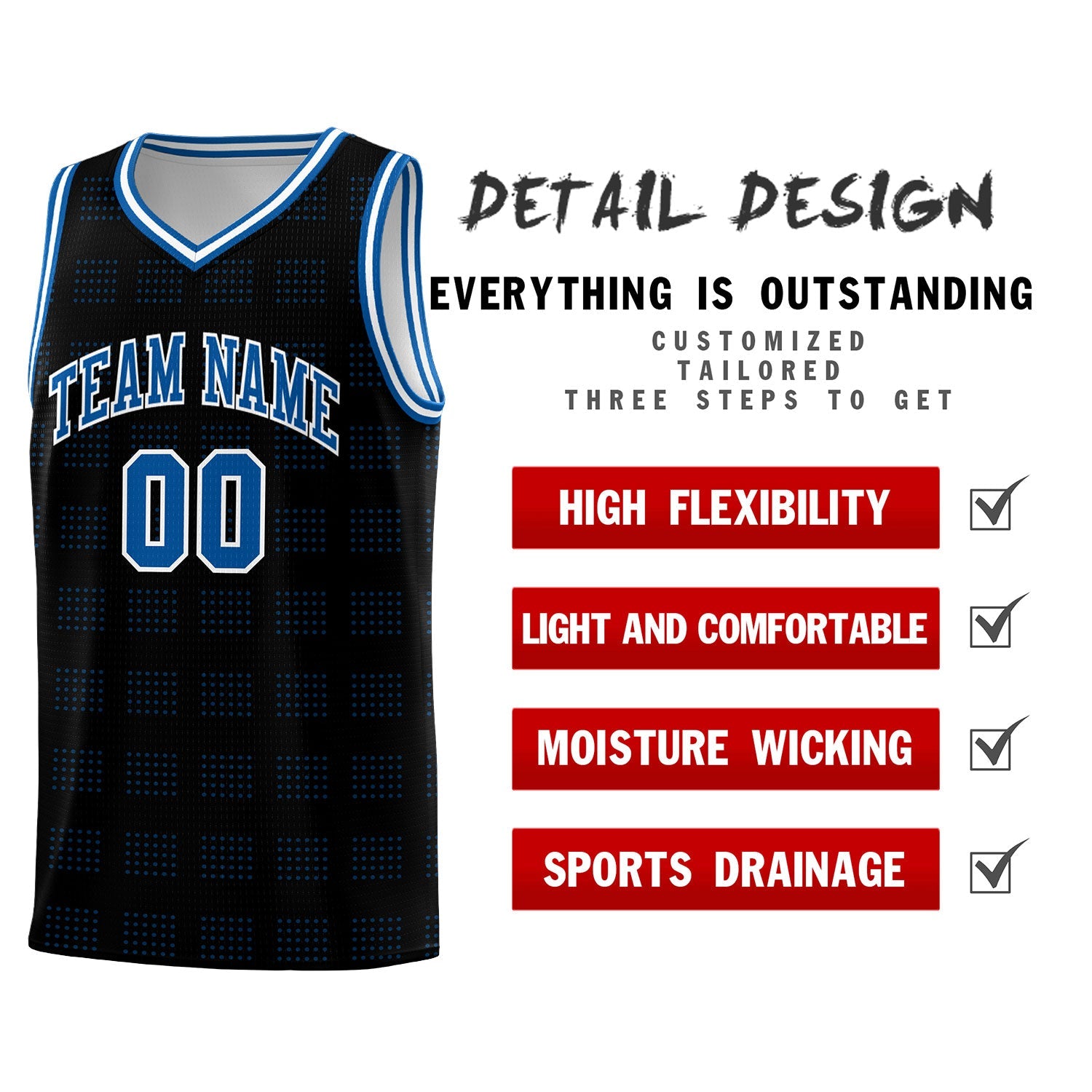 Custom Black Royal Trailblazer Dot Pattern Sports Uniform Basketball Jersey