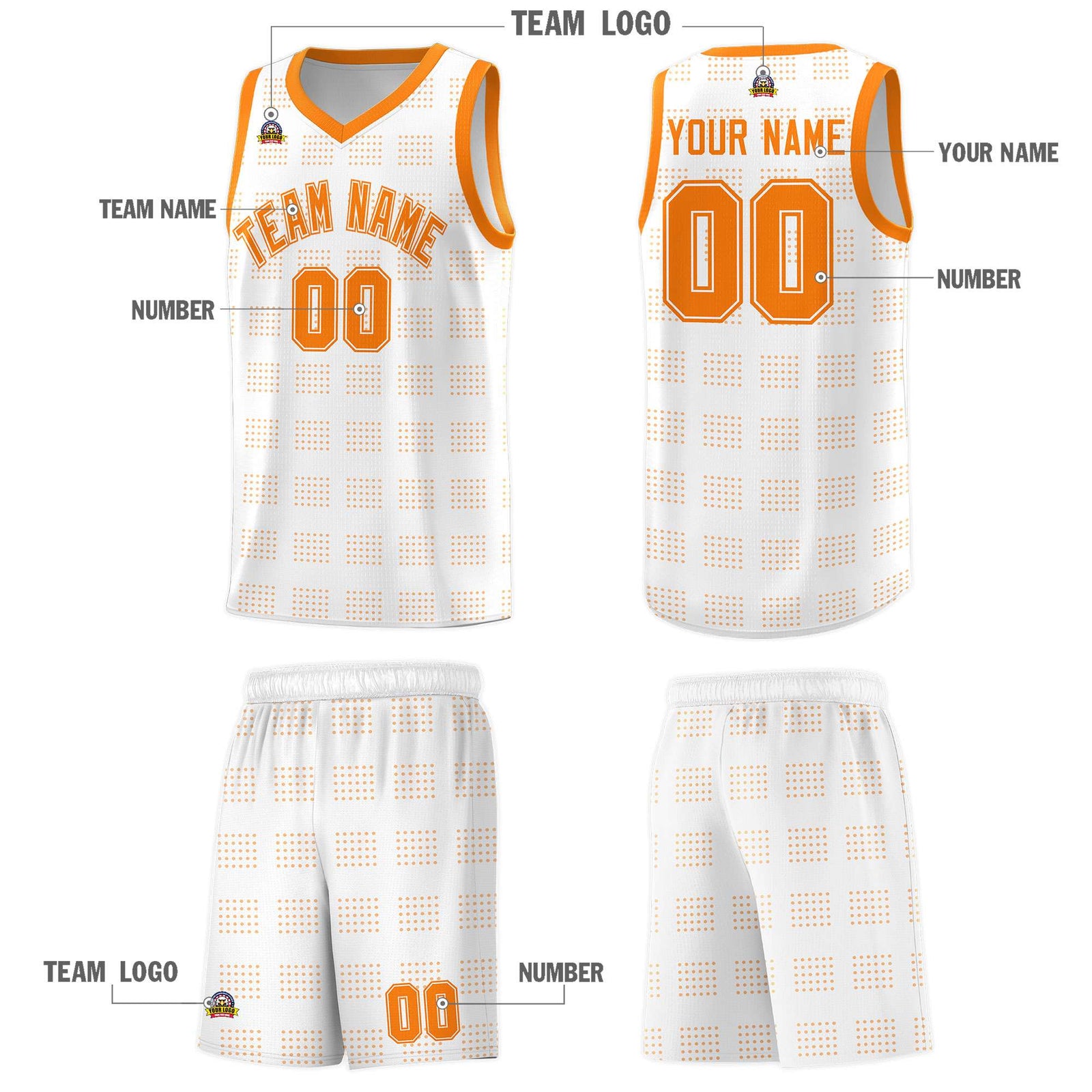 Custom White Orange Trailblazer Dot Pattern Sports Uniform Basketball Jersey