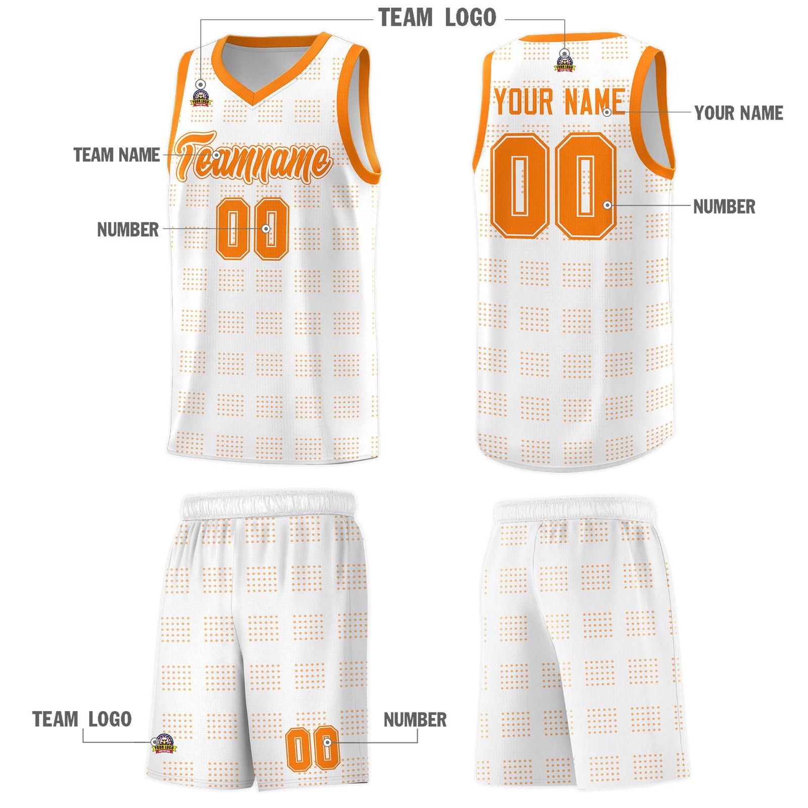Custom White Orange Trailblazer Dot Pattern Sports Uniform Basketball Jersey