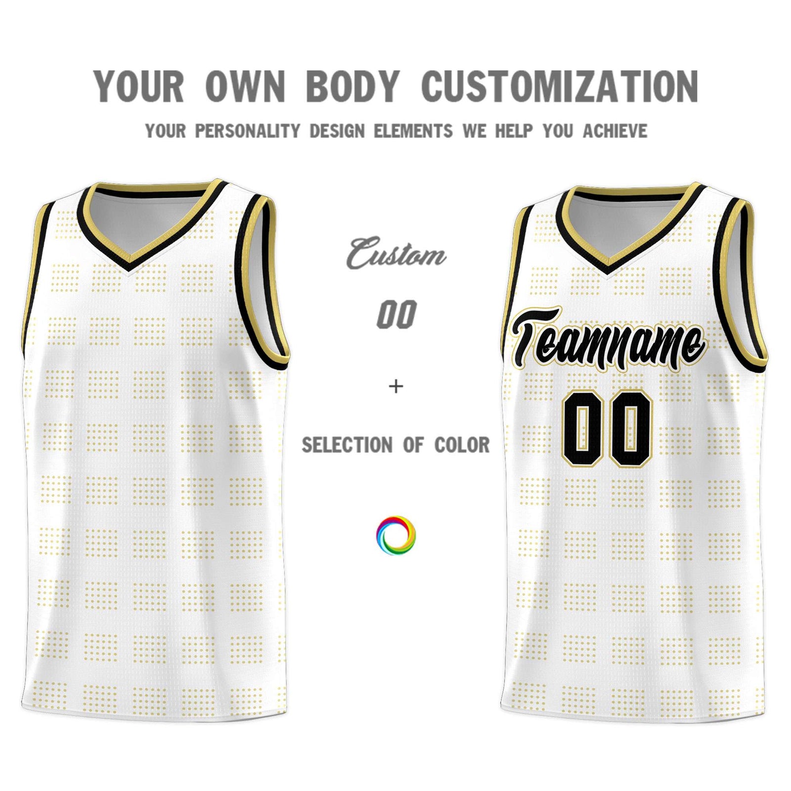 Custom White Old Gold Trailblazer Dot Pattern Sports Uniform Basketball Jersey