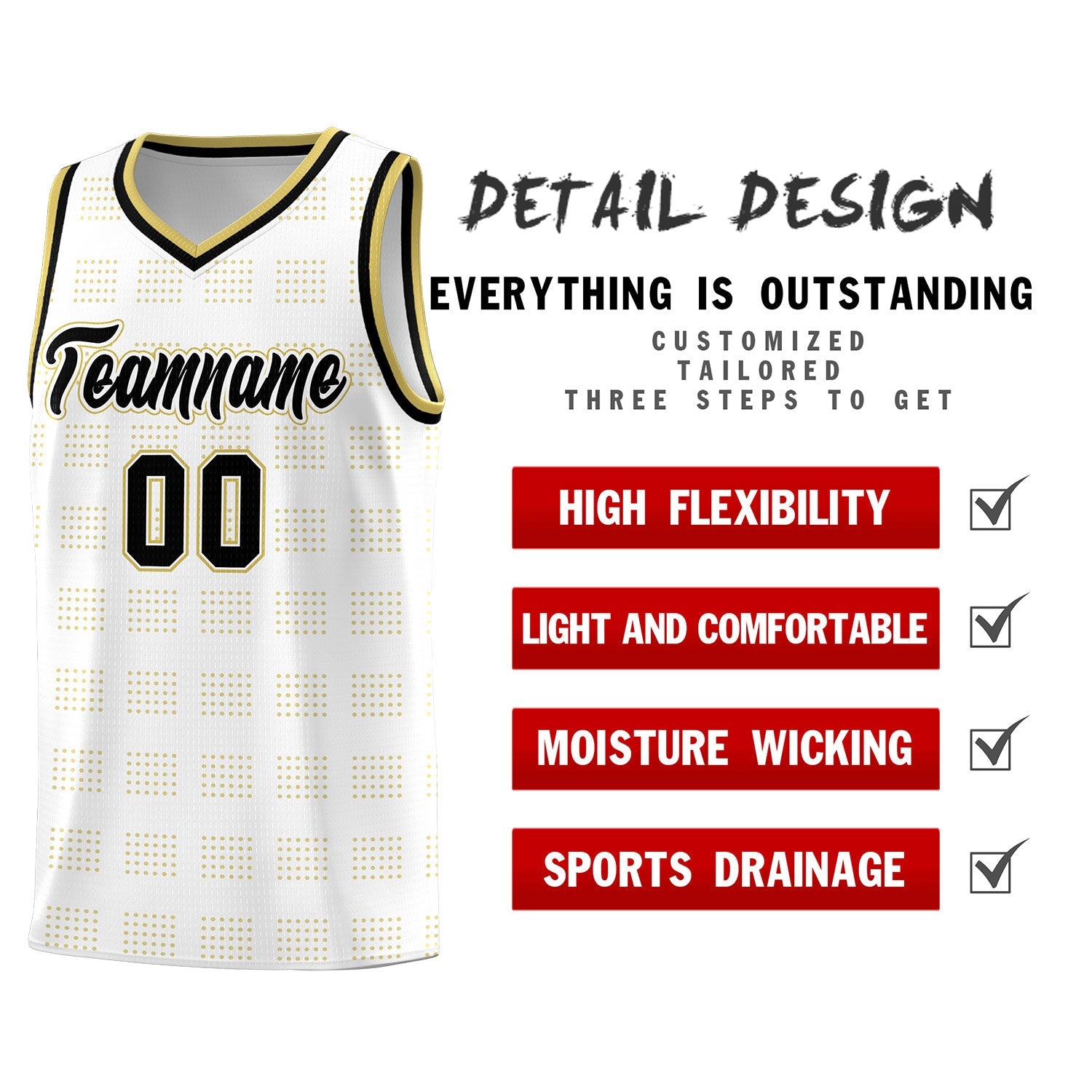 Custom White Old Gold Trailblazer Dot Pattern Sports Uniform Basketball Jersey
