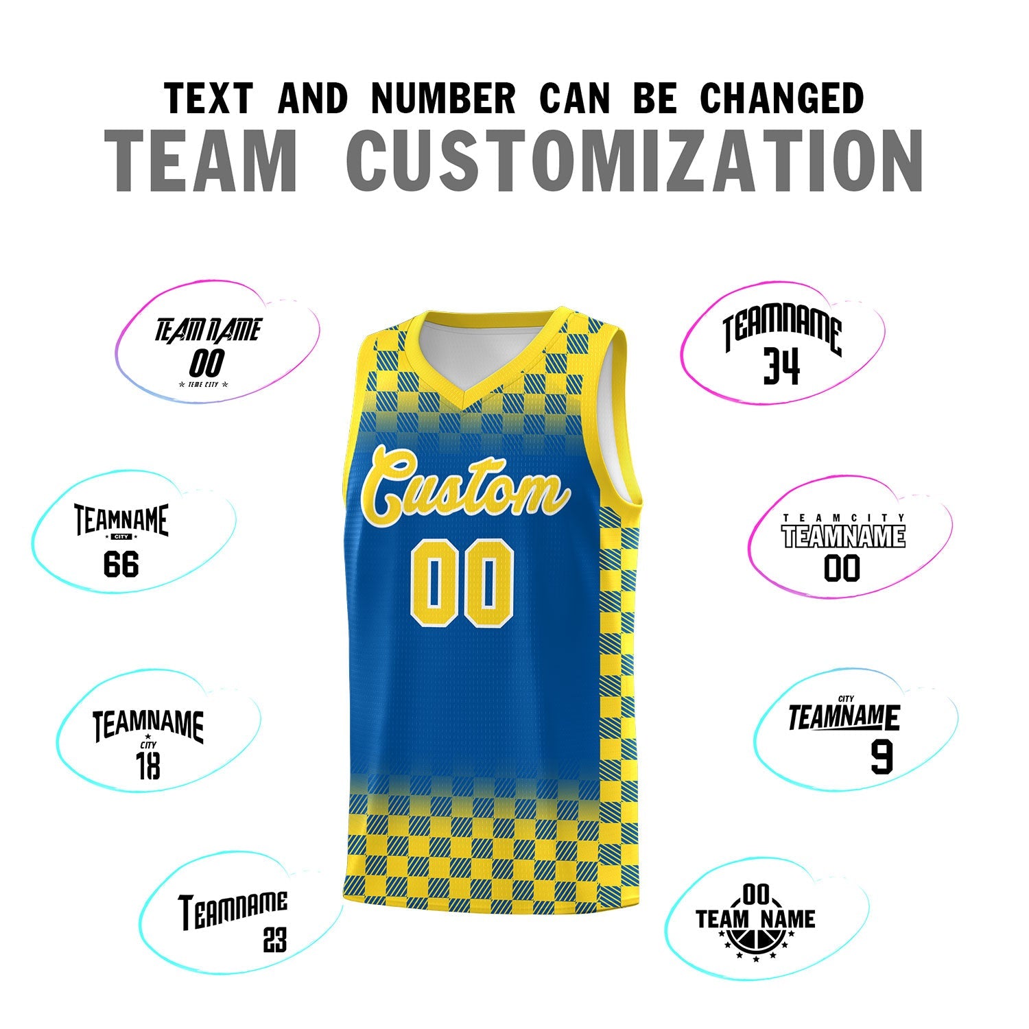 Custom Royal Gold Classic Plaid Pattern Sports Uniform Basketball Jersey