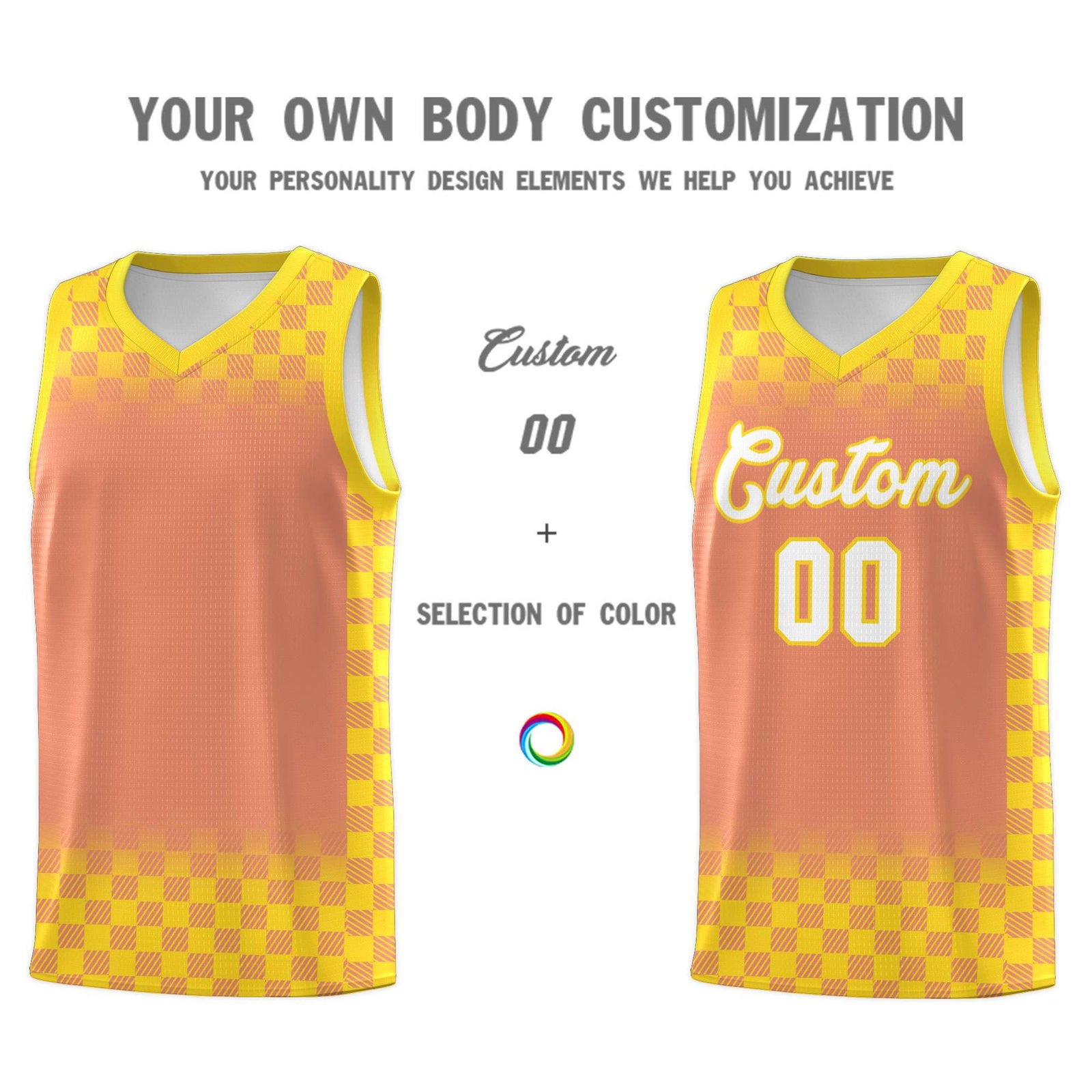 Custom Light Orange Gold Classic Plaid Pattern Sports Uniform Basketball Jersey