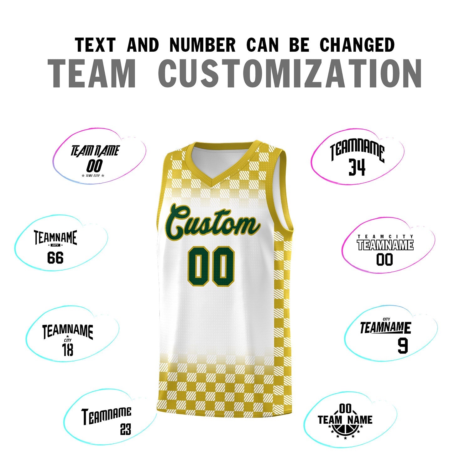 Custom White Old Gold Classic Plaid Pattern Sports Uniform Basketball Jersey