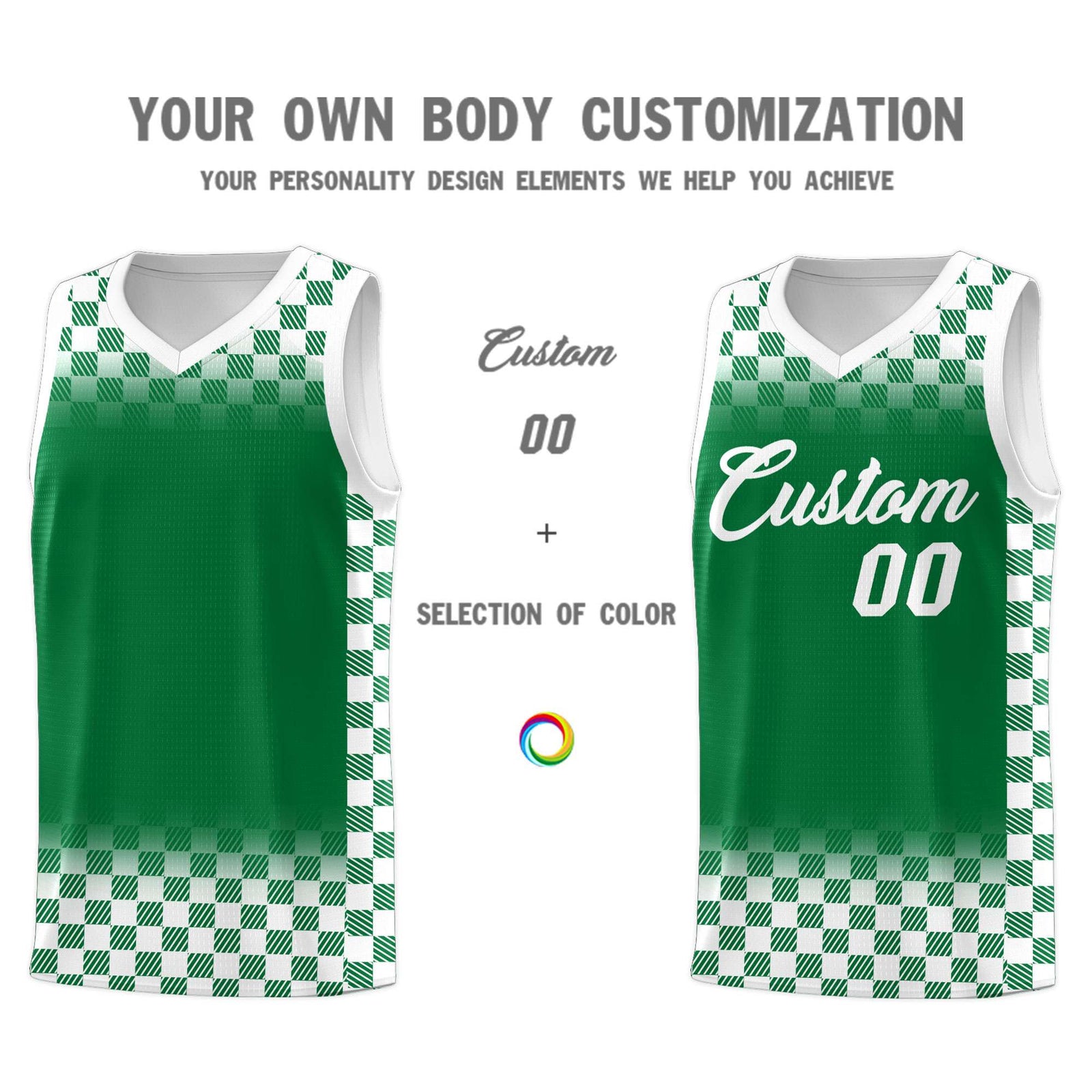 Custom Kelly Green White Classic Plaid Pattern Sports Uniform Basketball Jersey