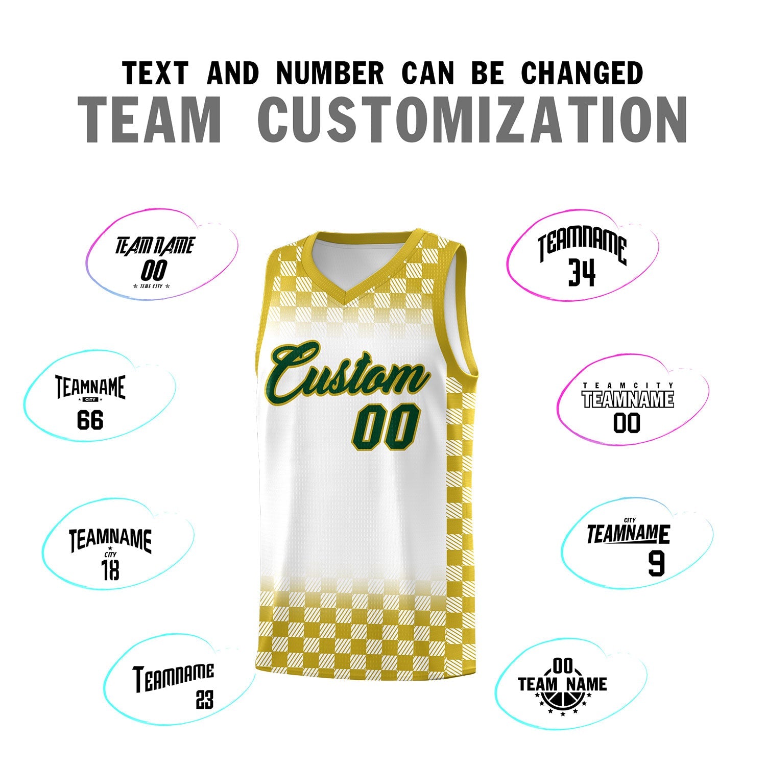 Custom White Old Gold Classic Plaid Pattern Sports Uniform Basketball Jersey