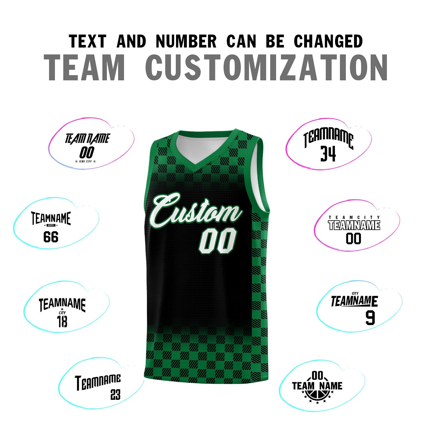 Custom Black Kelly Green Classic Plaid Pattern Sports Uniform Basketball Jersey
