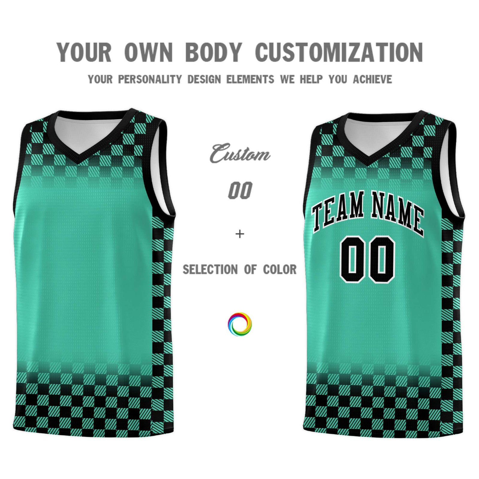 Custom Bright Green Black Classic Plaid Pattern Sports Uniform Basketball Jersey