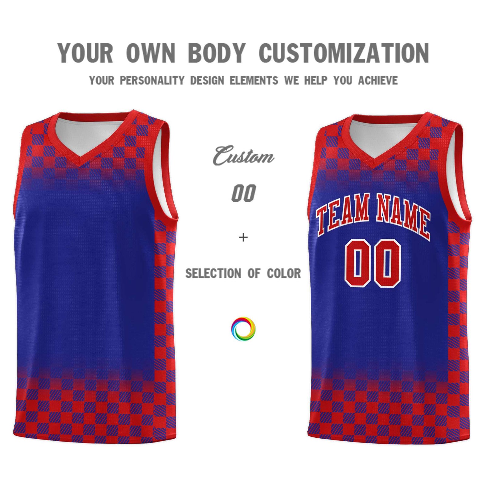 Custom Royal Red Classic Plaid Pattern Sports Uniform Basketball Jersey