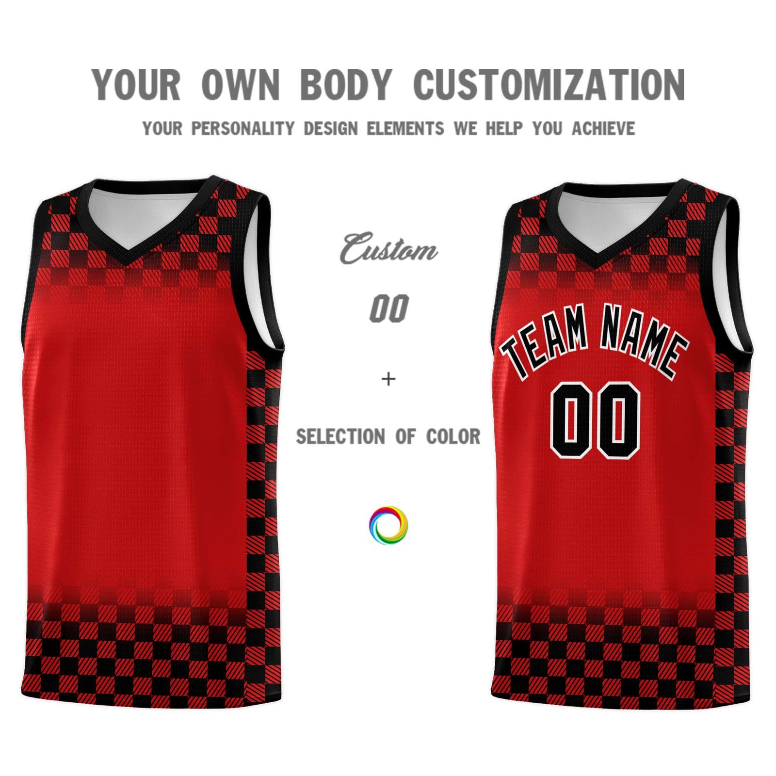 Custom Red Black Classic Plaid Pattern Sports Uniform Basketball Jersey